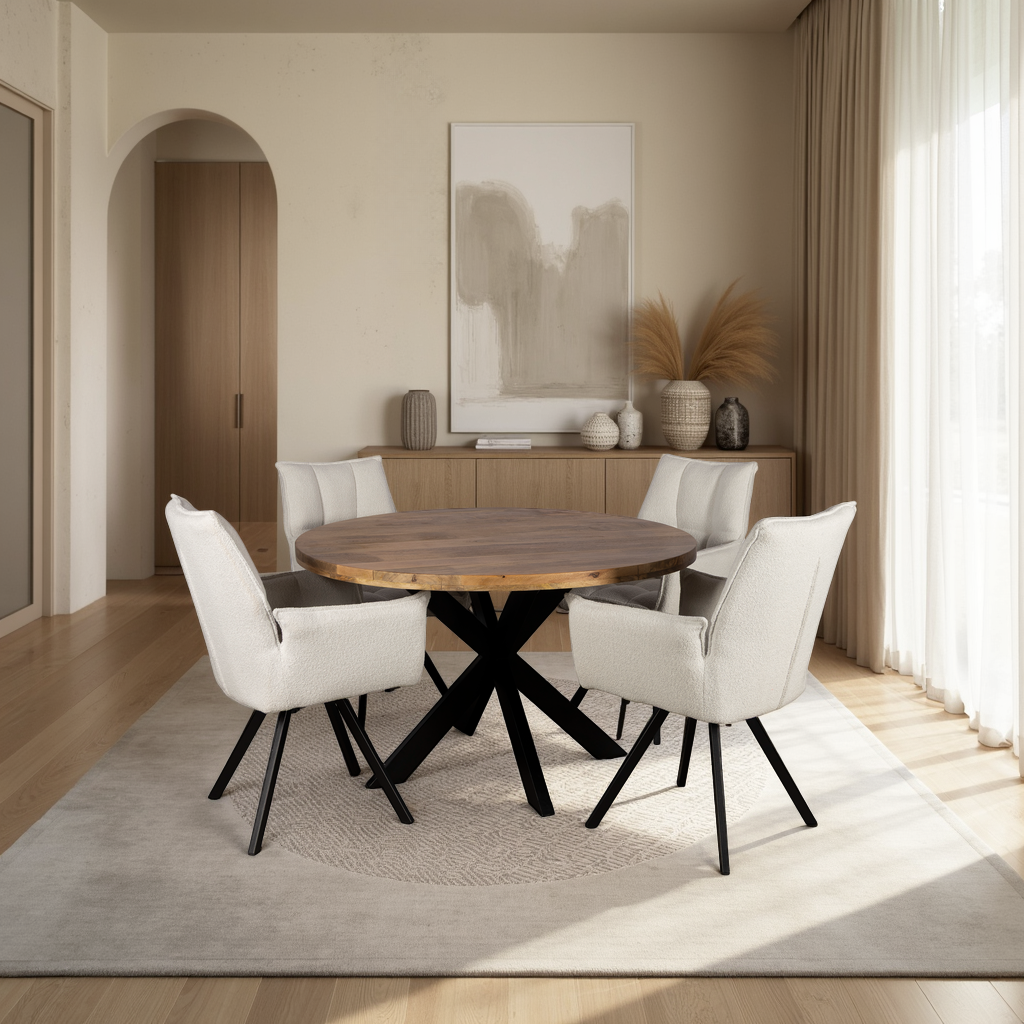 Combi Deal Naturel Ronde Eettafel + 4 Ivoor St tropez Draaistoelen