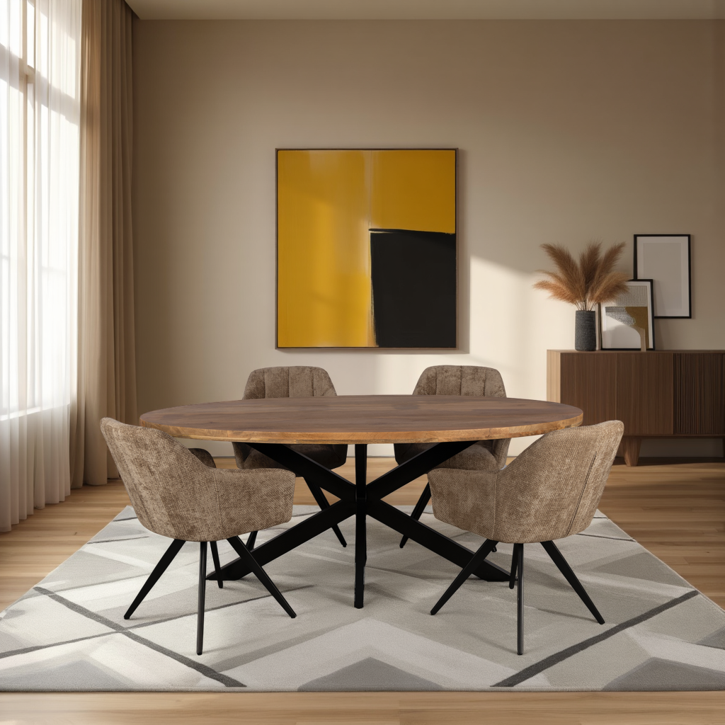 Combi Deal Naturel Ovale Eettafel + 4 Taupe Draaistoelen