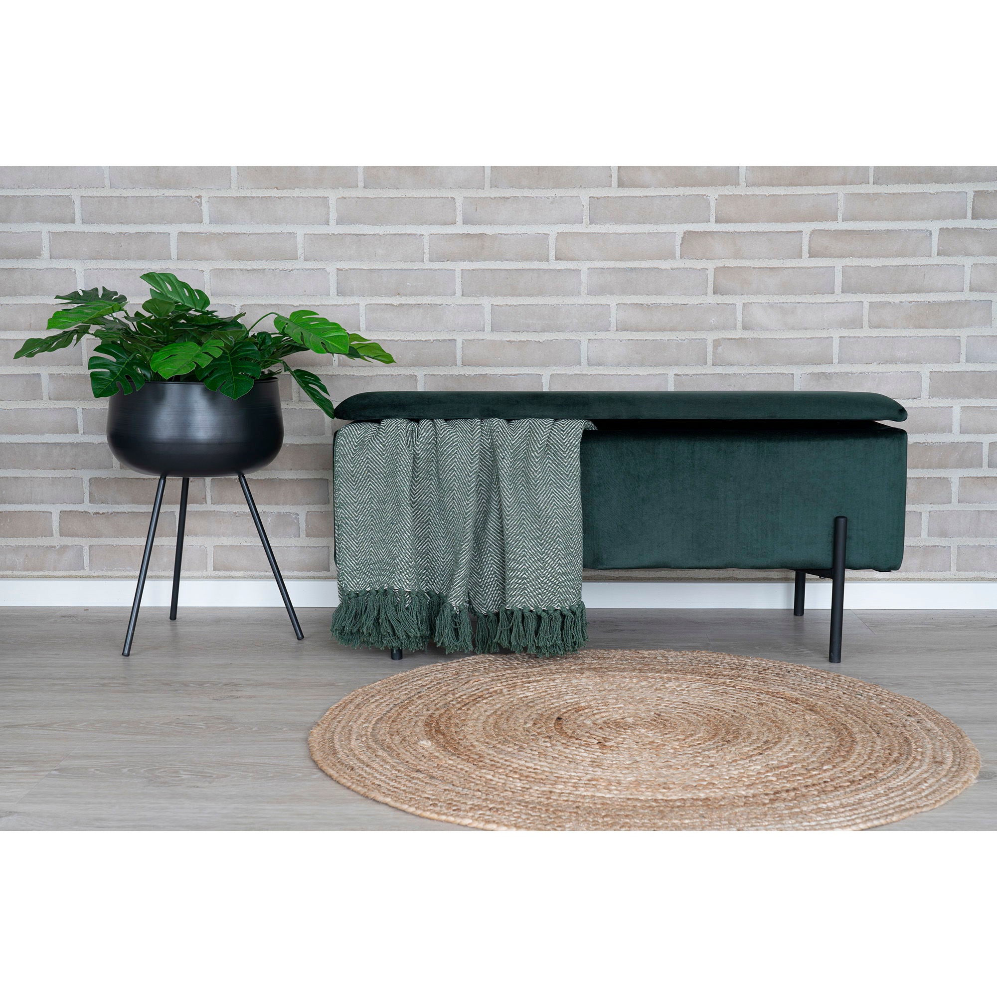 Watford Bench - Bench in green velvet with storage HN1206