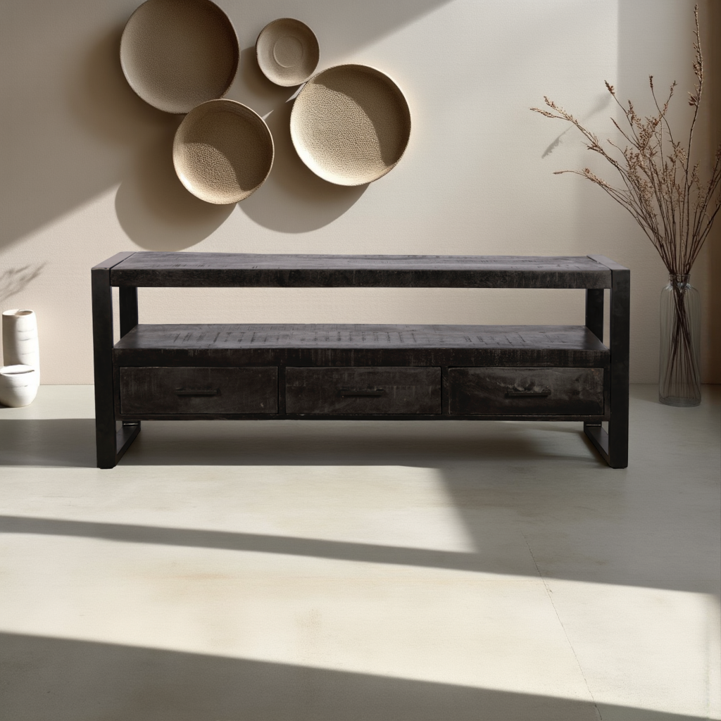 Tv - meubel TOON zwart 145 cm mangohout
