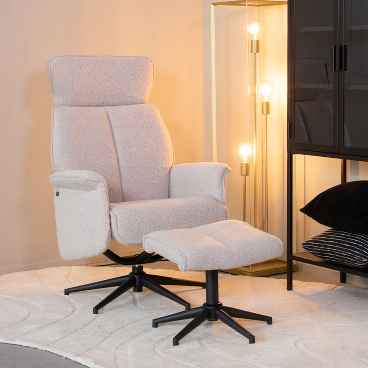 Relaxfauteuil Verdal + Ottomane - Naturel - Bouclé