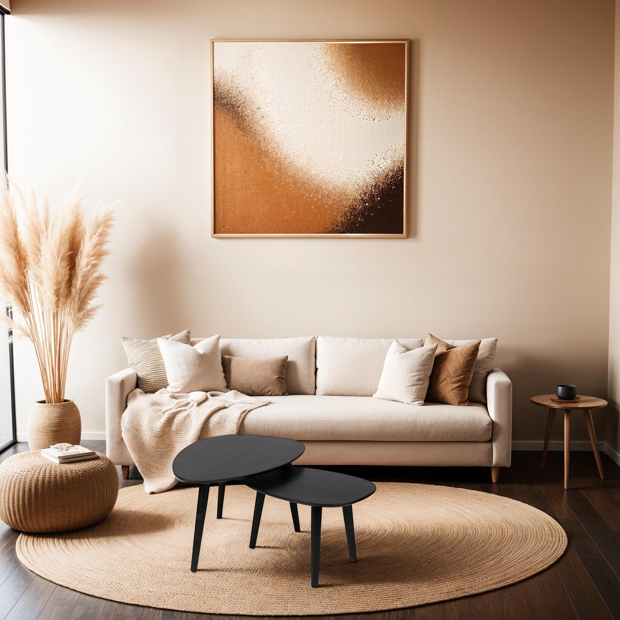 Driehoekige Salontafel set - Zwart - 2 stuks - Mangohout