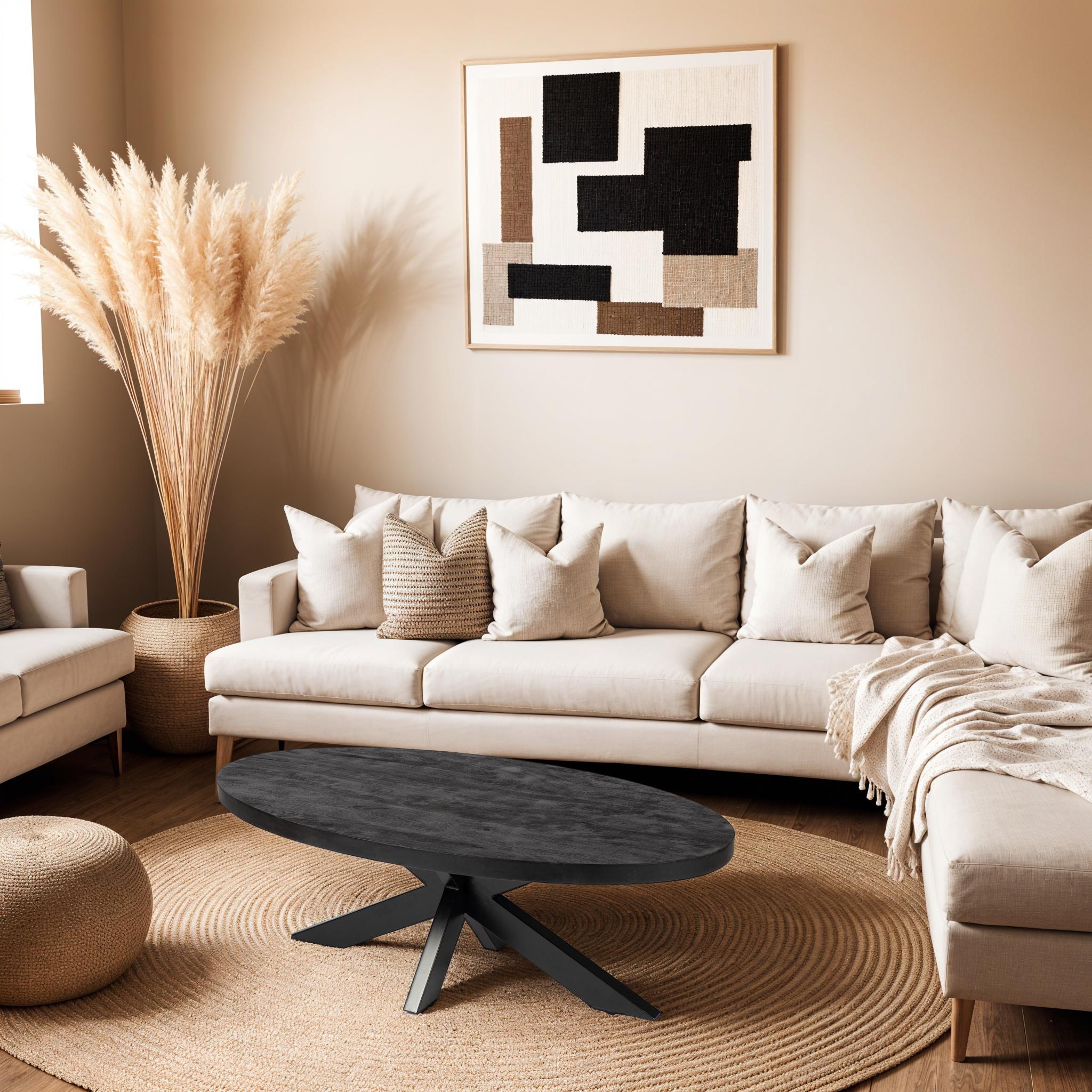 Ovale Salontafel - 130 cm - Zwart - Mangohout