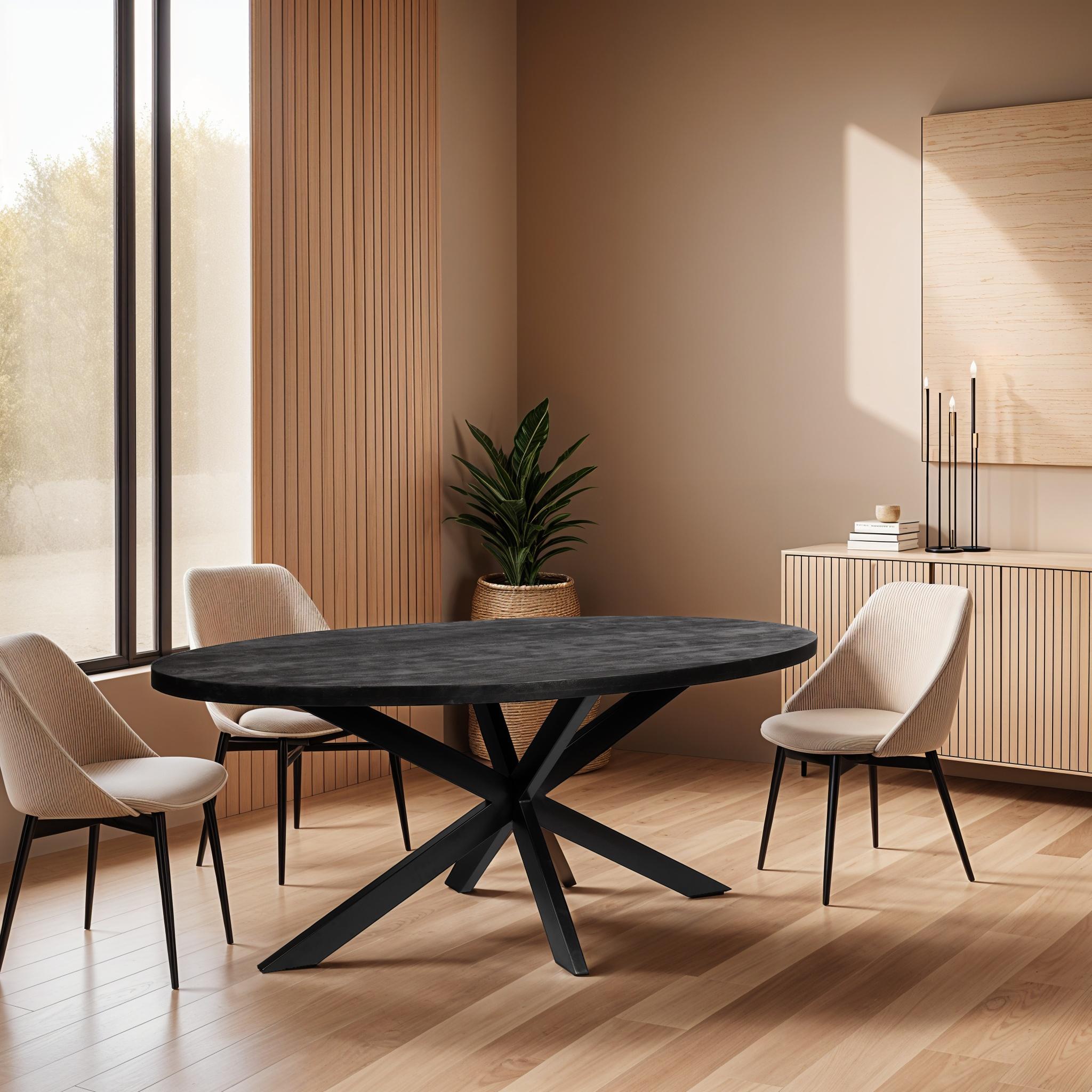 Ovale eettafel - 220 cm - Zwart - Mangohout