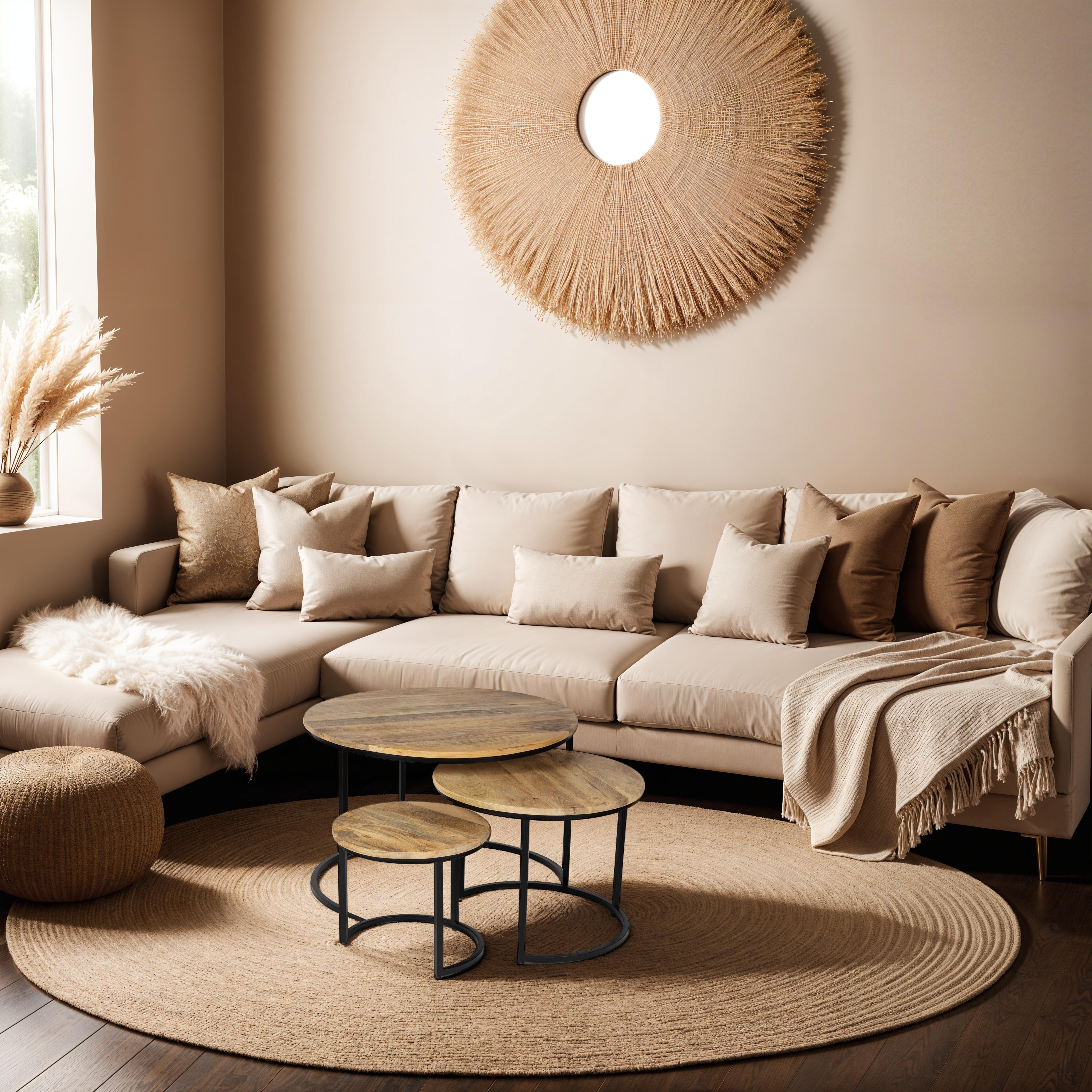 Salontafel Set van 3 - 70 cm x 50 cm x 36 cm - Naturel - Mangohout