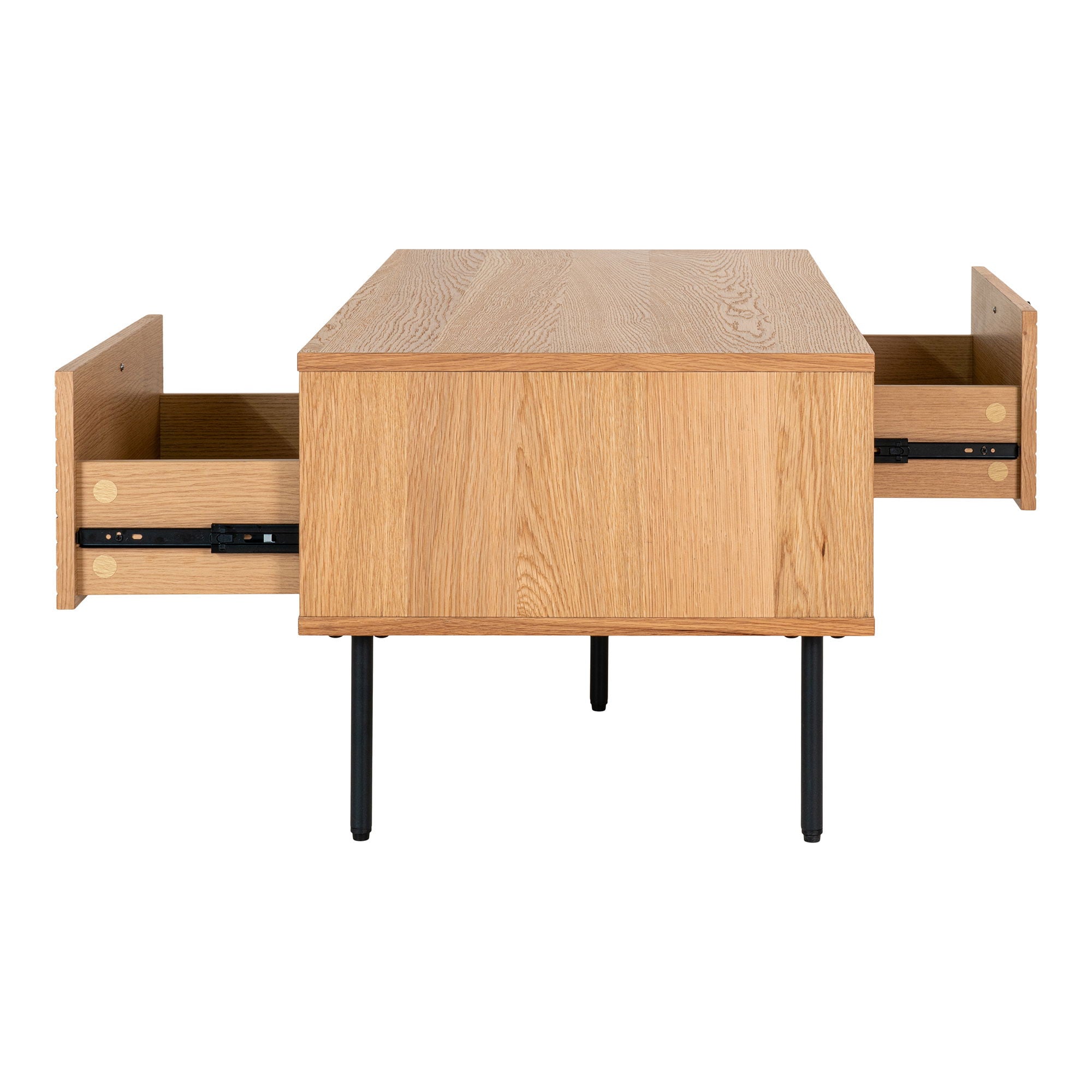 Kyoto Coffee Table - Coffee Table, oak veneer, black metal legs, 2 drawers 50x100x45 cm