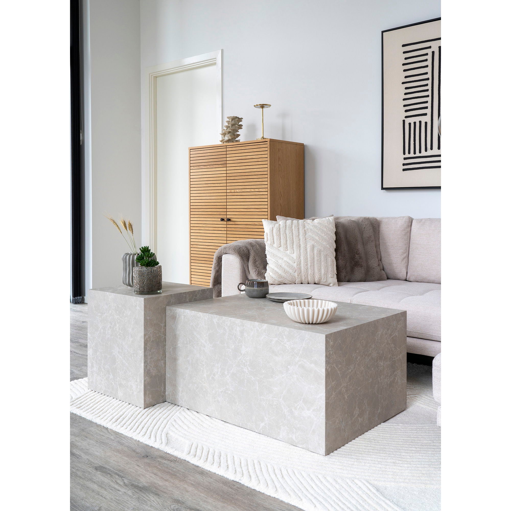 Prague Side Table - Side Table, marble look, beige 40x40x45 cm