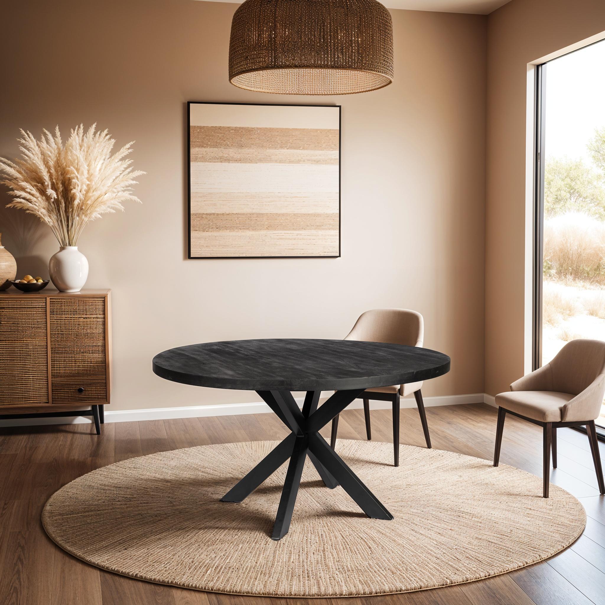 Ronde Eettafel - 120cm - Zwart - Mangohout