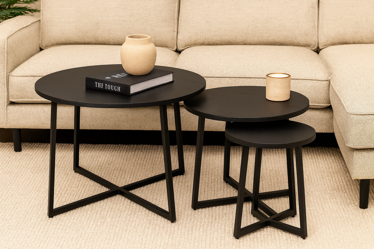 Zita Home - Jurdy - Salontafel set van 3 - volledig zwart mango hout