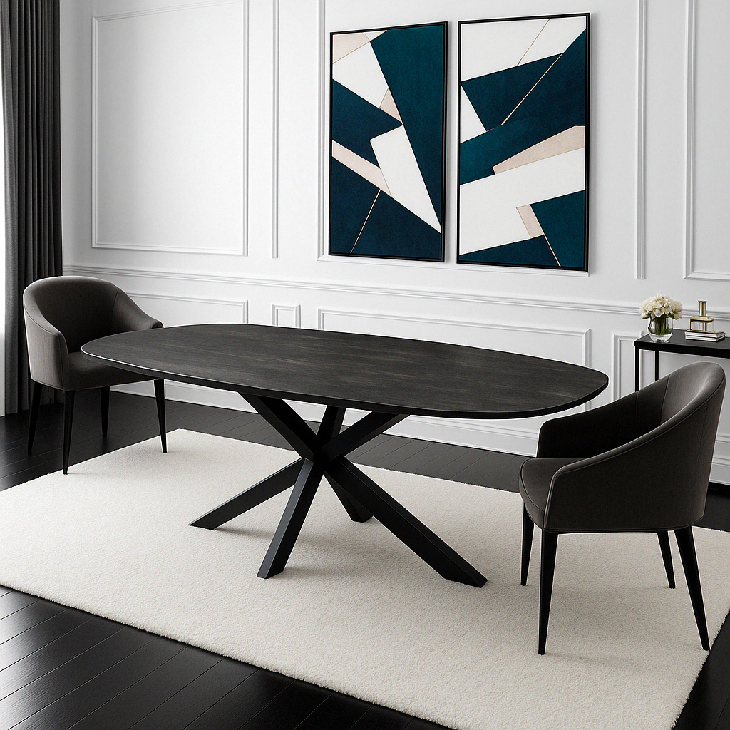 Deens Ovale Eettafel - 180 cm - Zwart - Mangohout