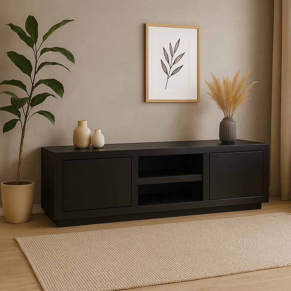 Tv-meubel Cannes – 145 cm – Zwart – Mangohout