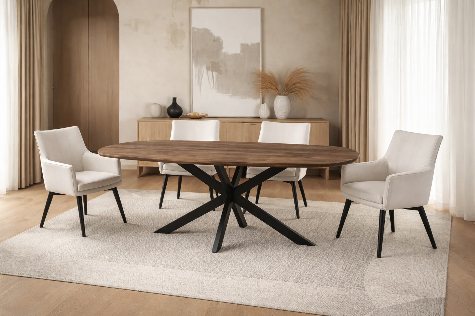 Deens ovale eettafel - 160 cm - walnoot - mangohout