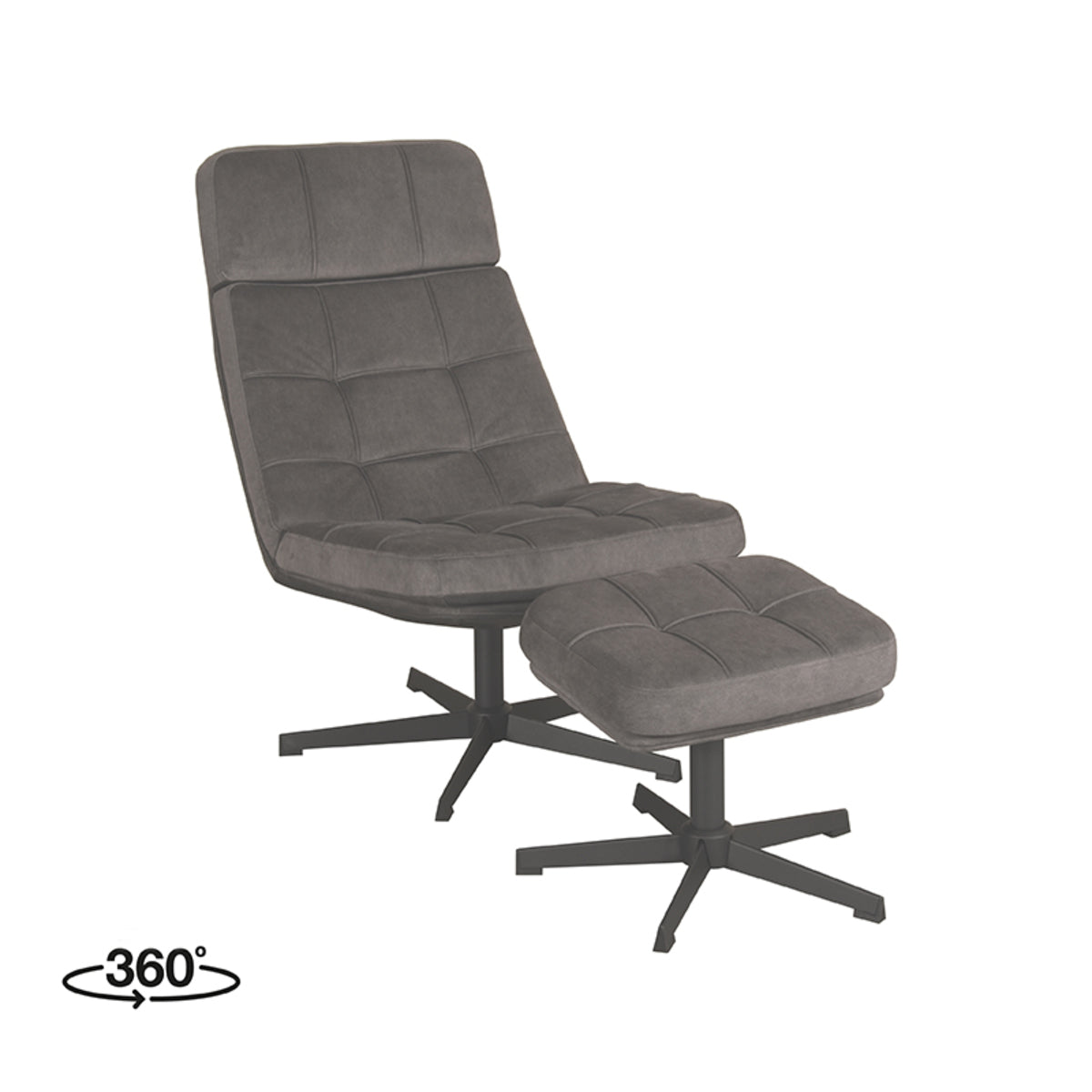 Relaxfauteuil Alvar + Ottomane - Antraciet - Micro Suede
