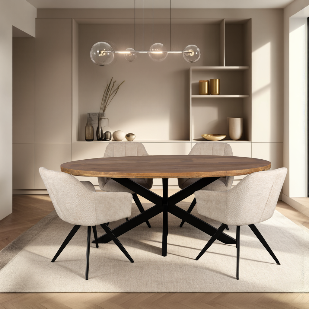 Combi Deal Naturel Ovale Eettafel + 4 Créme Draaistoelen