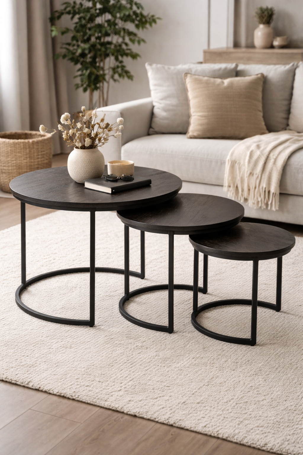 Salontafel set Quincy - mangohout - zwart