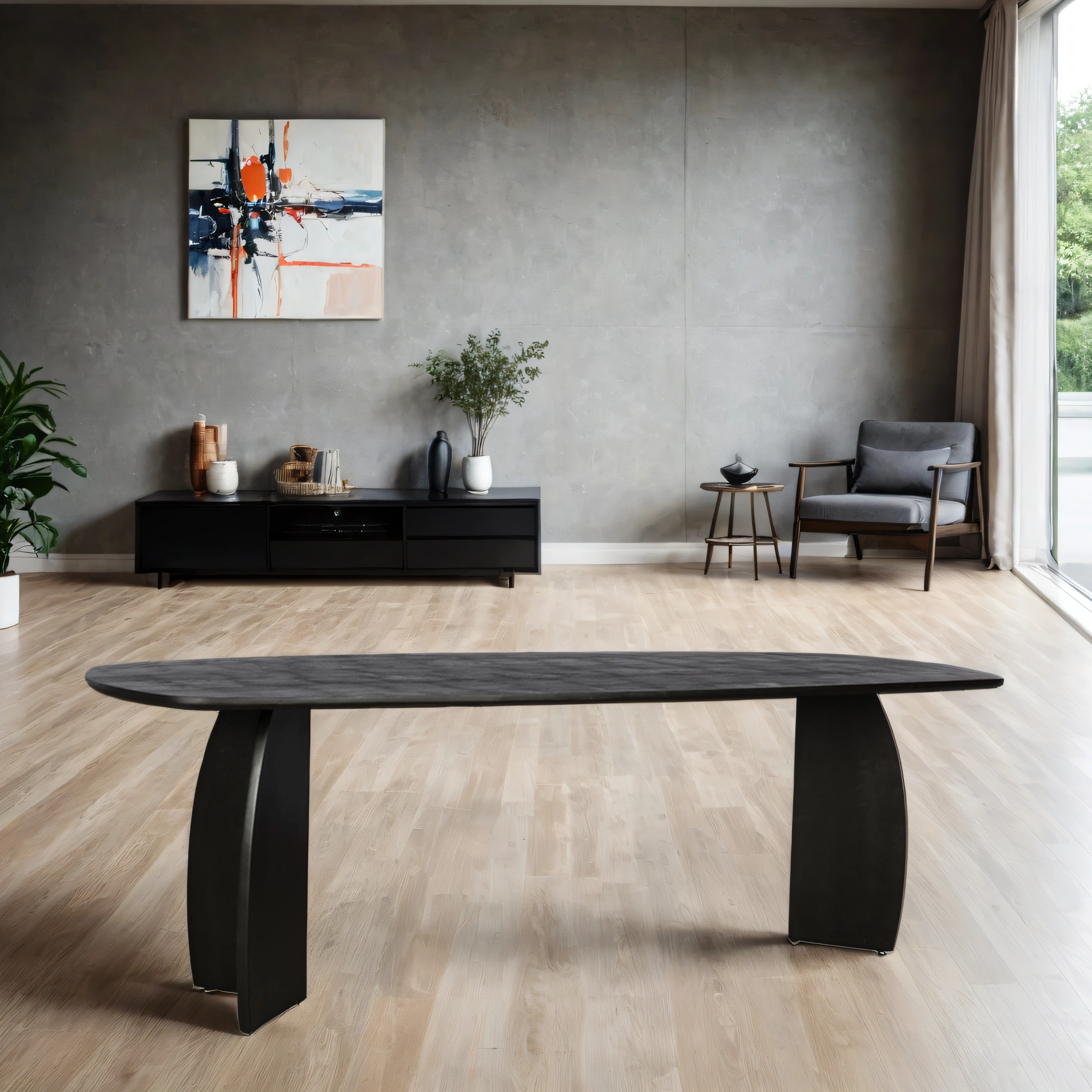Deens Ovale Eettafel Japandi Maan – 240 cm – zwart – Mangohout