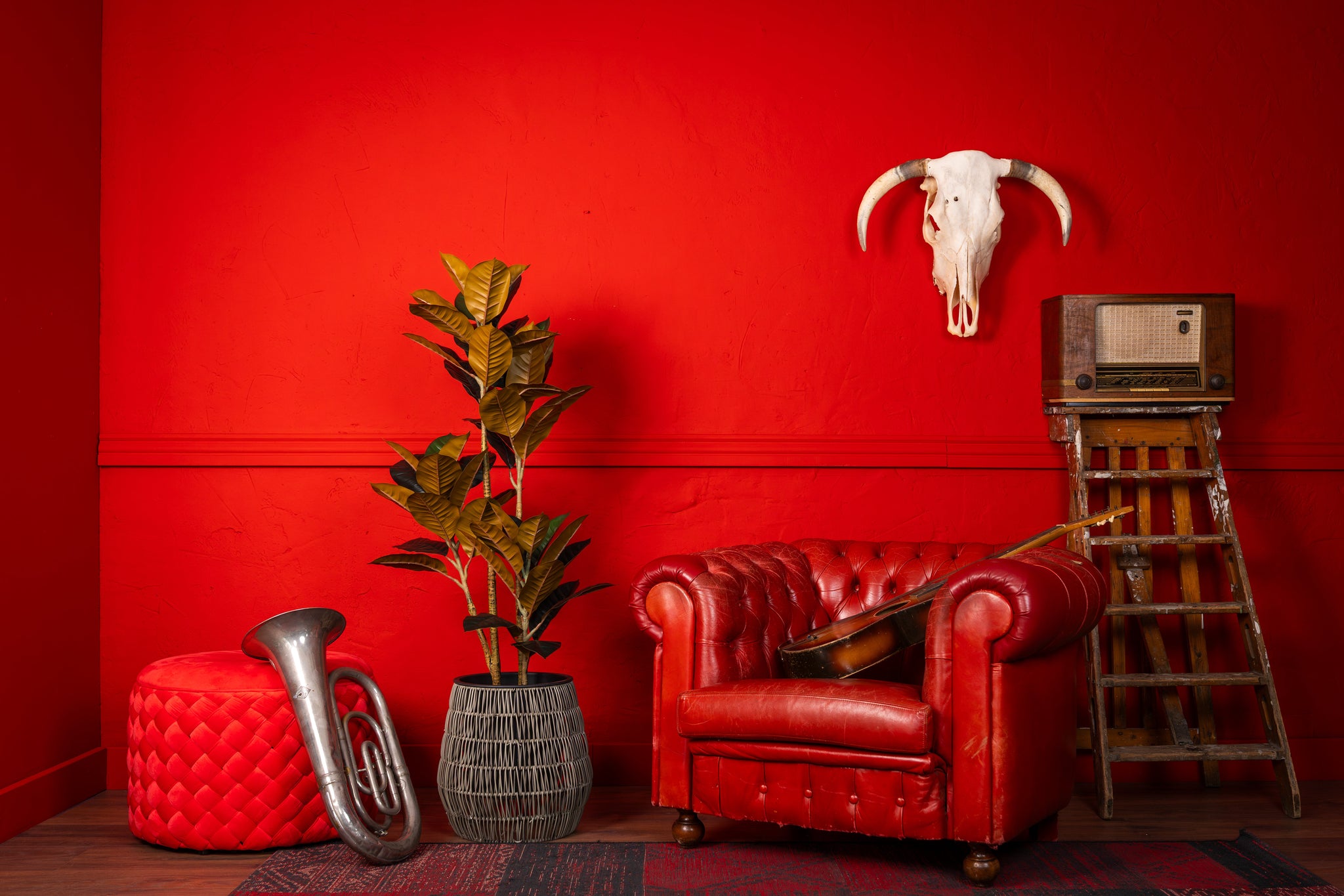 Rubberboom kunstplant 140 cm - Ficus elastica met 3 stammen