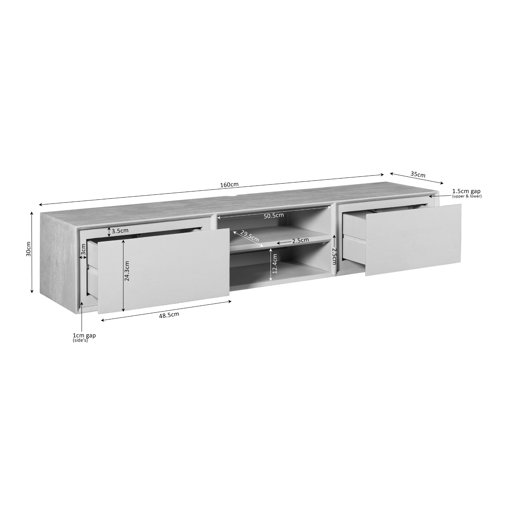 Zwevend tv meubel Ambiance Naturel | 160 cm