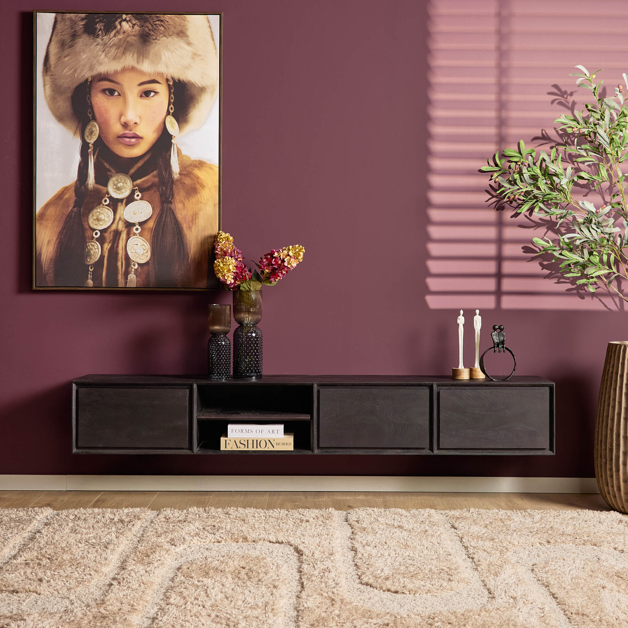 Zwevend tv meubel Ambiance Black | 200 cm