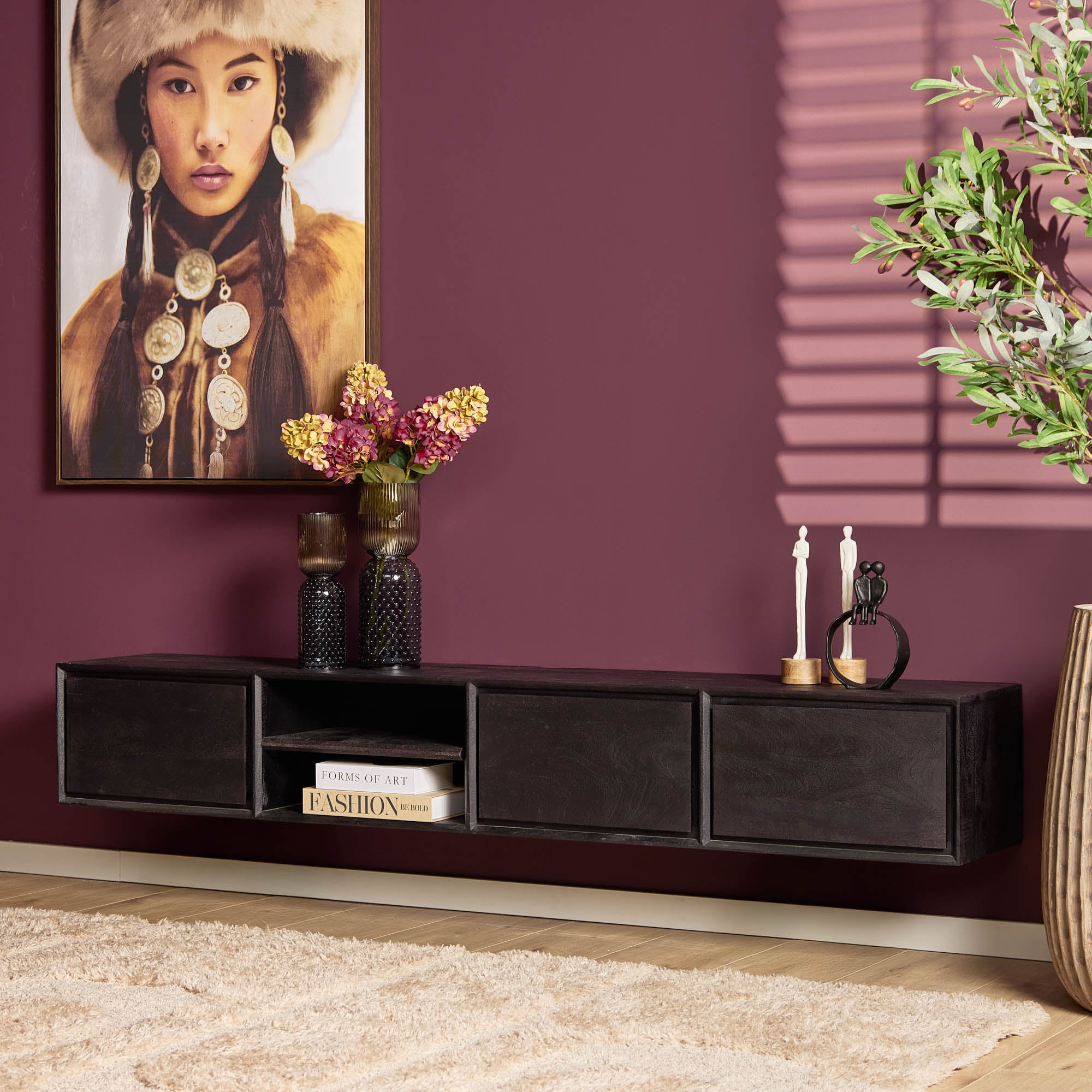 Zwevend tv meubel Ambiance Black | 200 cm