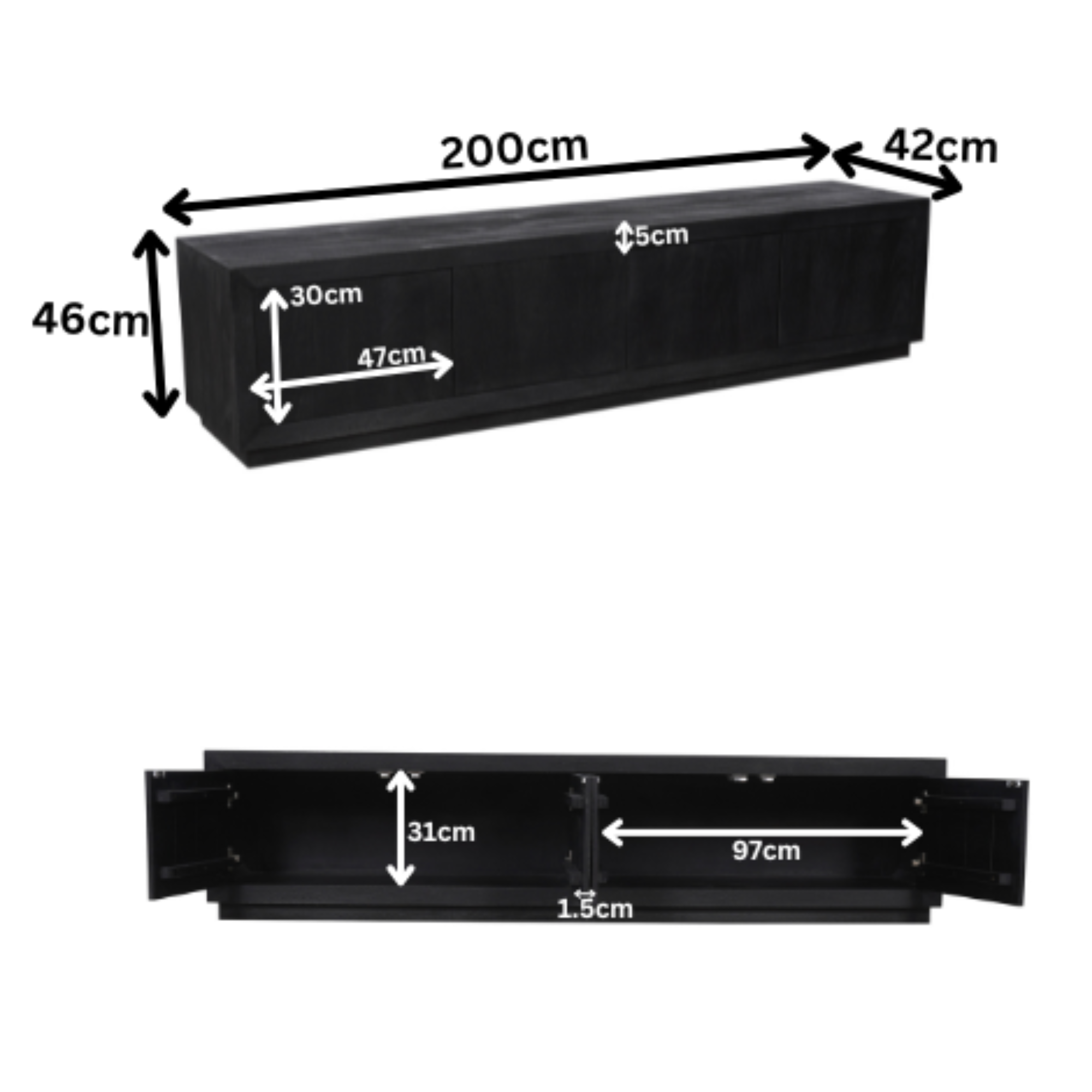 TV meubel Brussel Black | 200 cm
