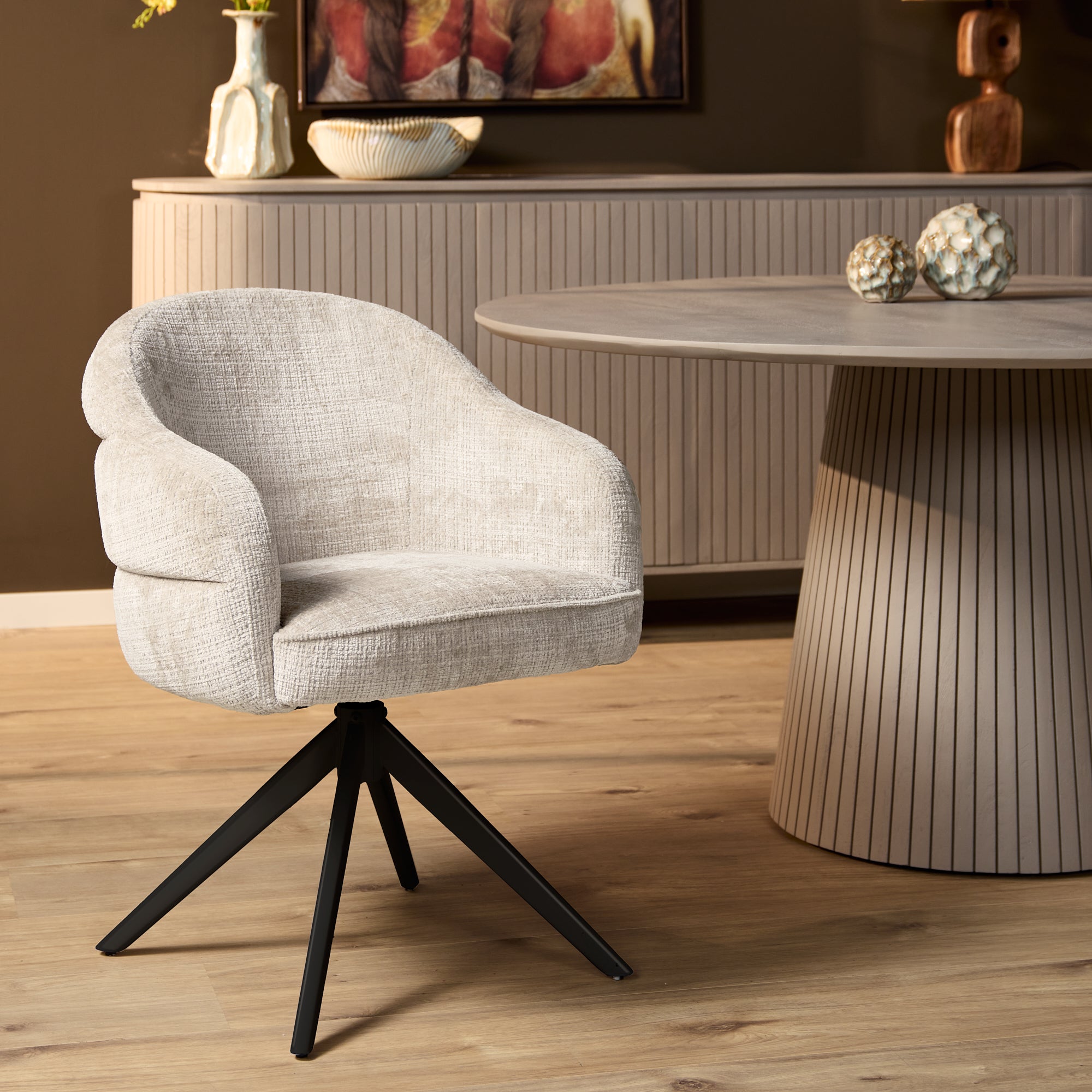 Eetkamerstoel Bella | Off White | Poot Black | Met armleuning