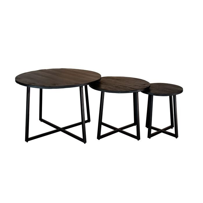 Zita Home - Jurdy - Salontafel set van 3 - volledig zwart mango hout