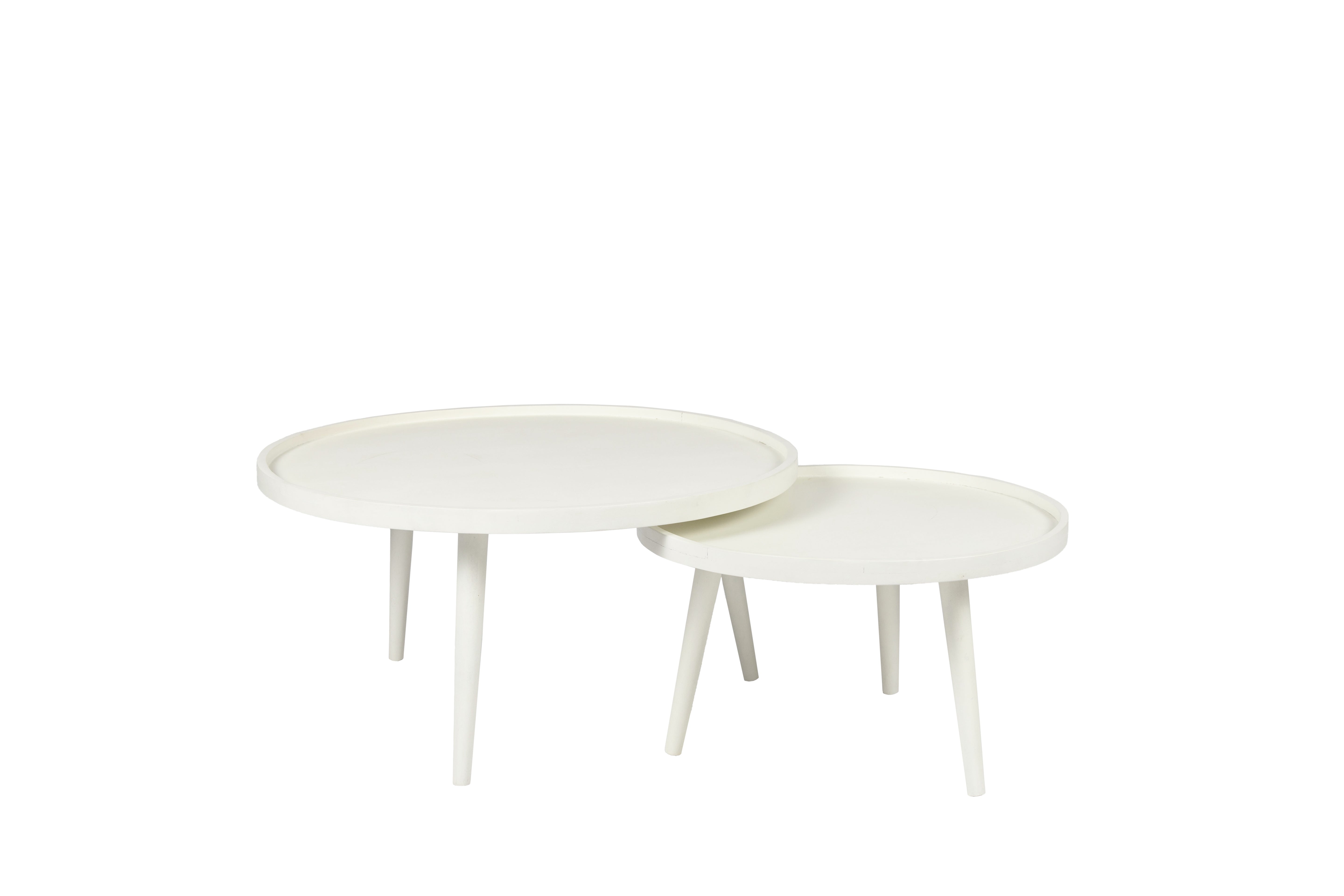 Salontafel Set van 2 - 80 cm x 60 cm - Wit - Mangohout