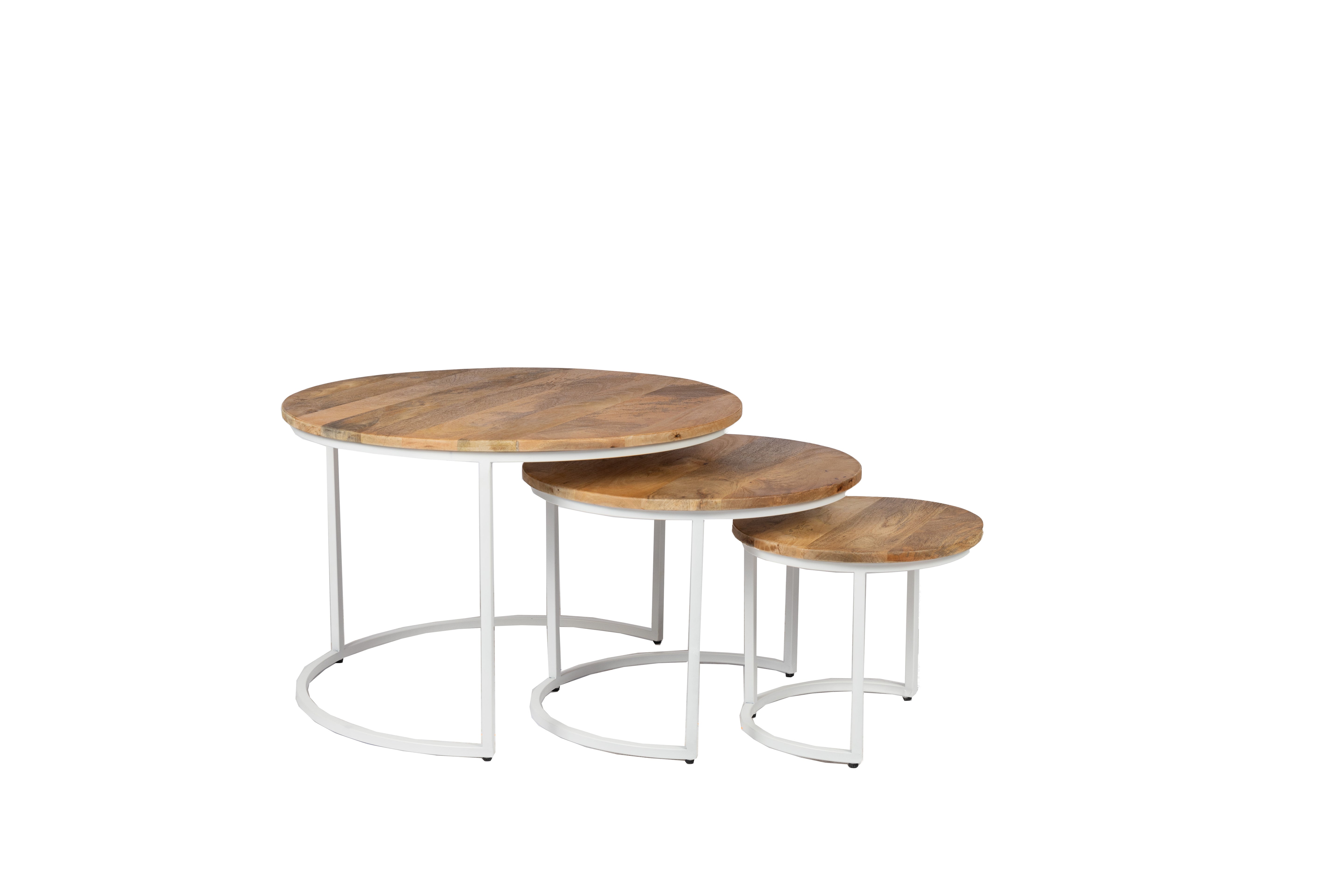 Salontafel Set van 3 - 70 cm x 50 cm x 36 cm - Naturel/ Wit - Mangohout