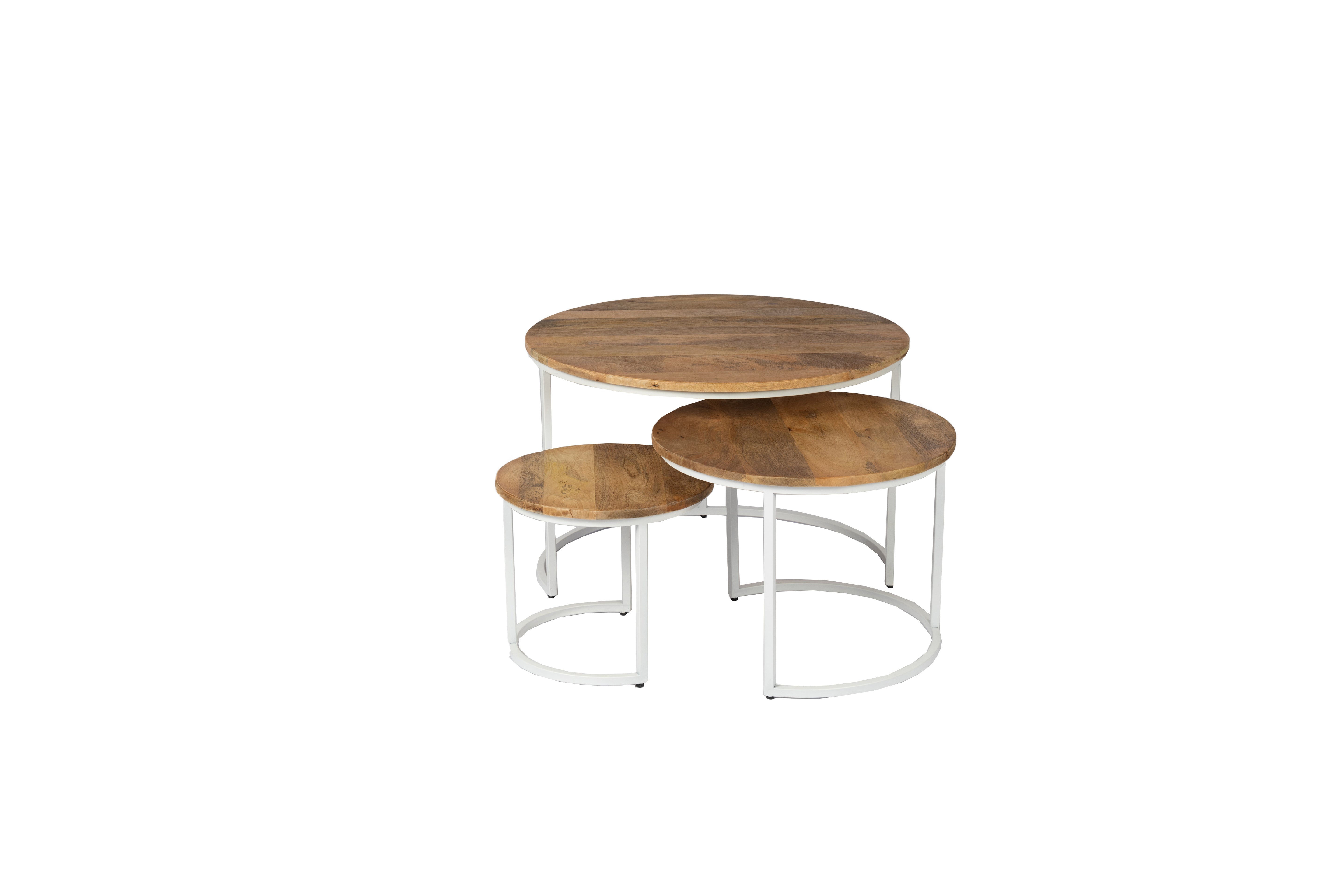 Salontafel Set van 3 - 70 cm x 50 cm x 36 cm - Naturel/ Wit - Mangohout