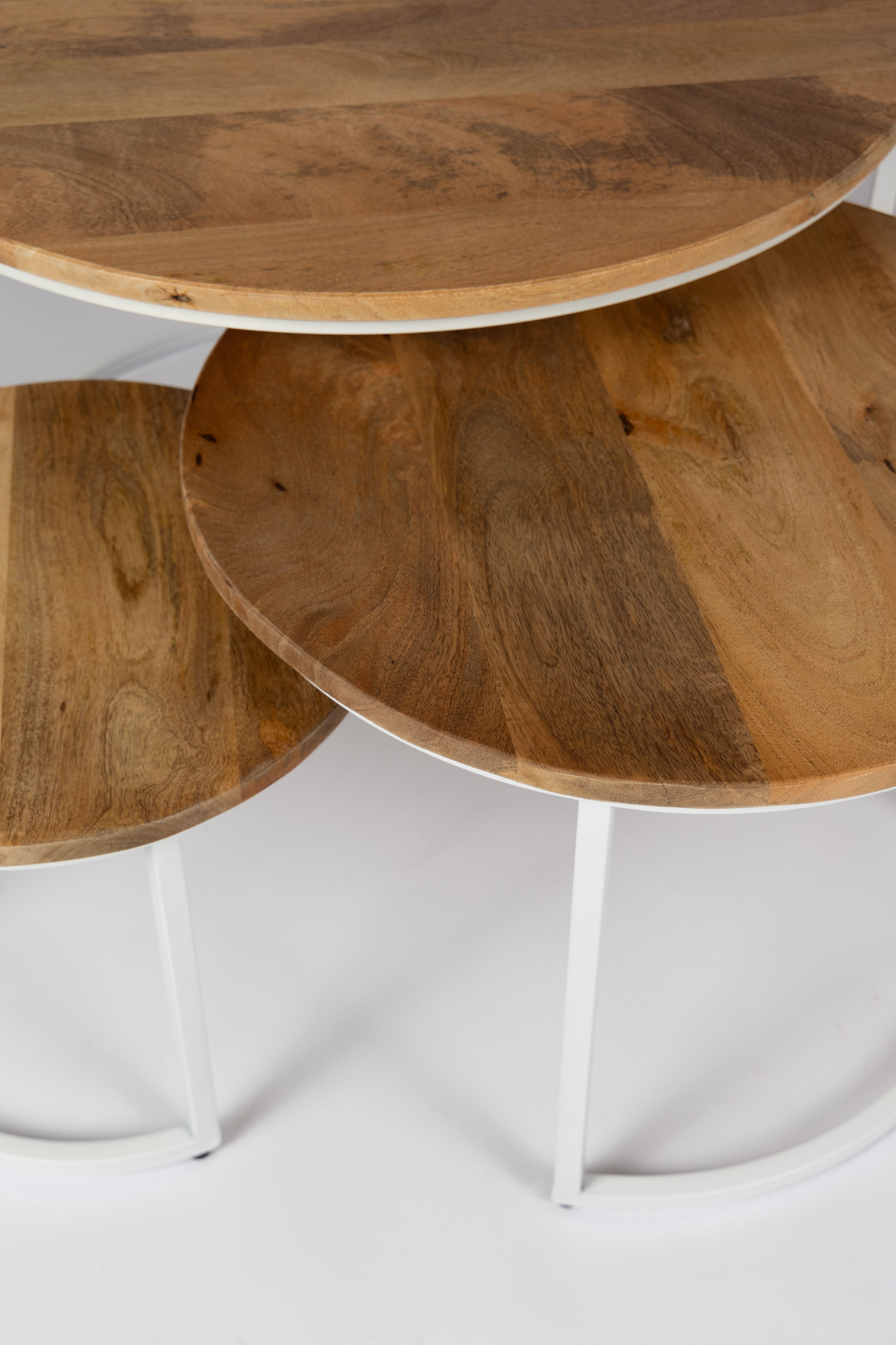Salontafel Set van 3 - 70 cm x 50 cm x 36 cm - Naturel/ Wit - Mangohout