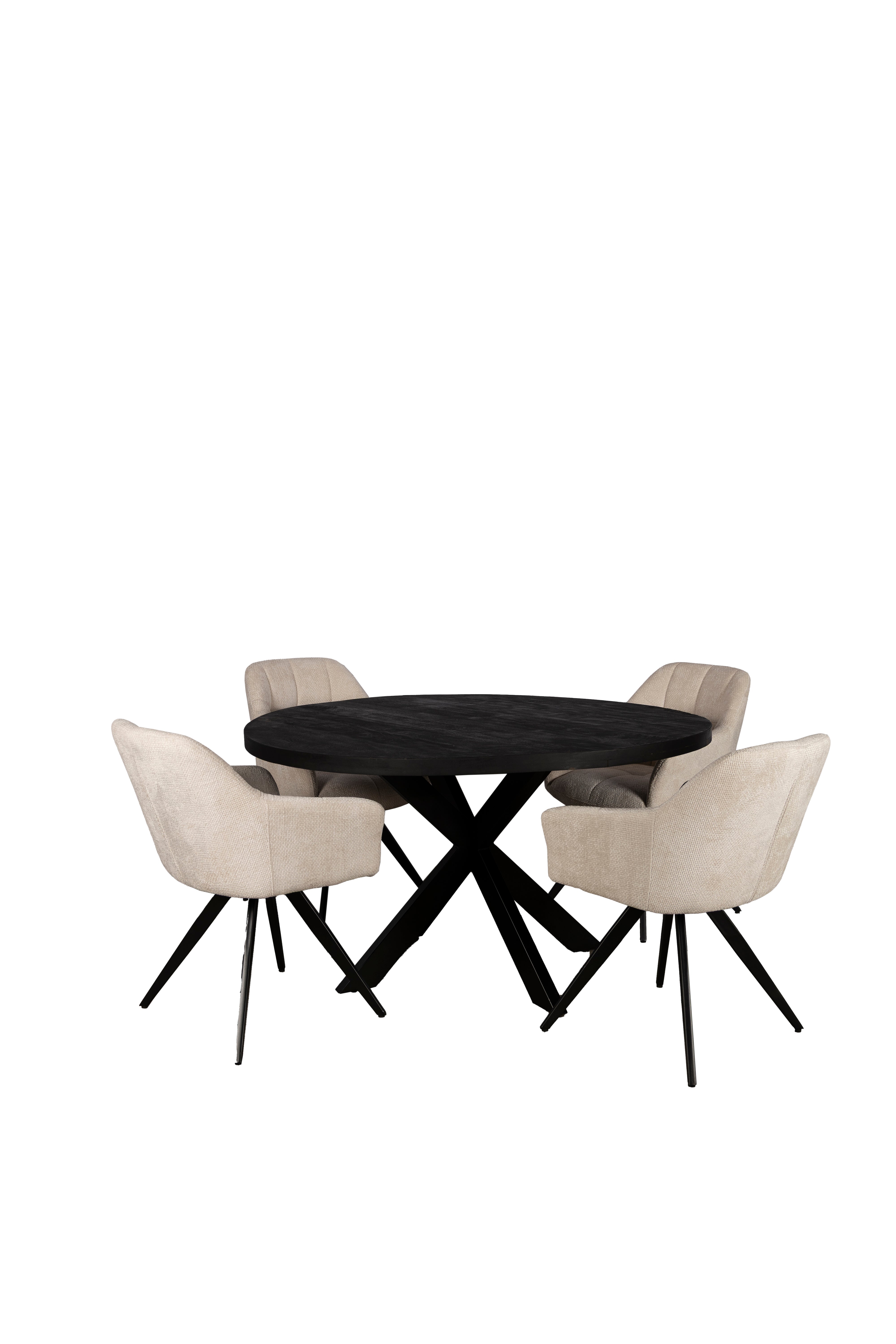 Combi Deal Zwarte Ronde Eettafel + 4 Créme Draaistoelen