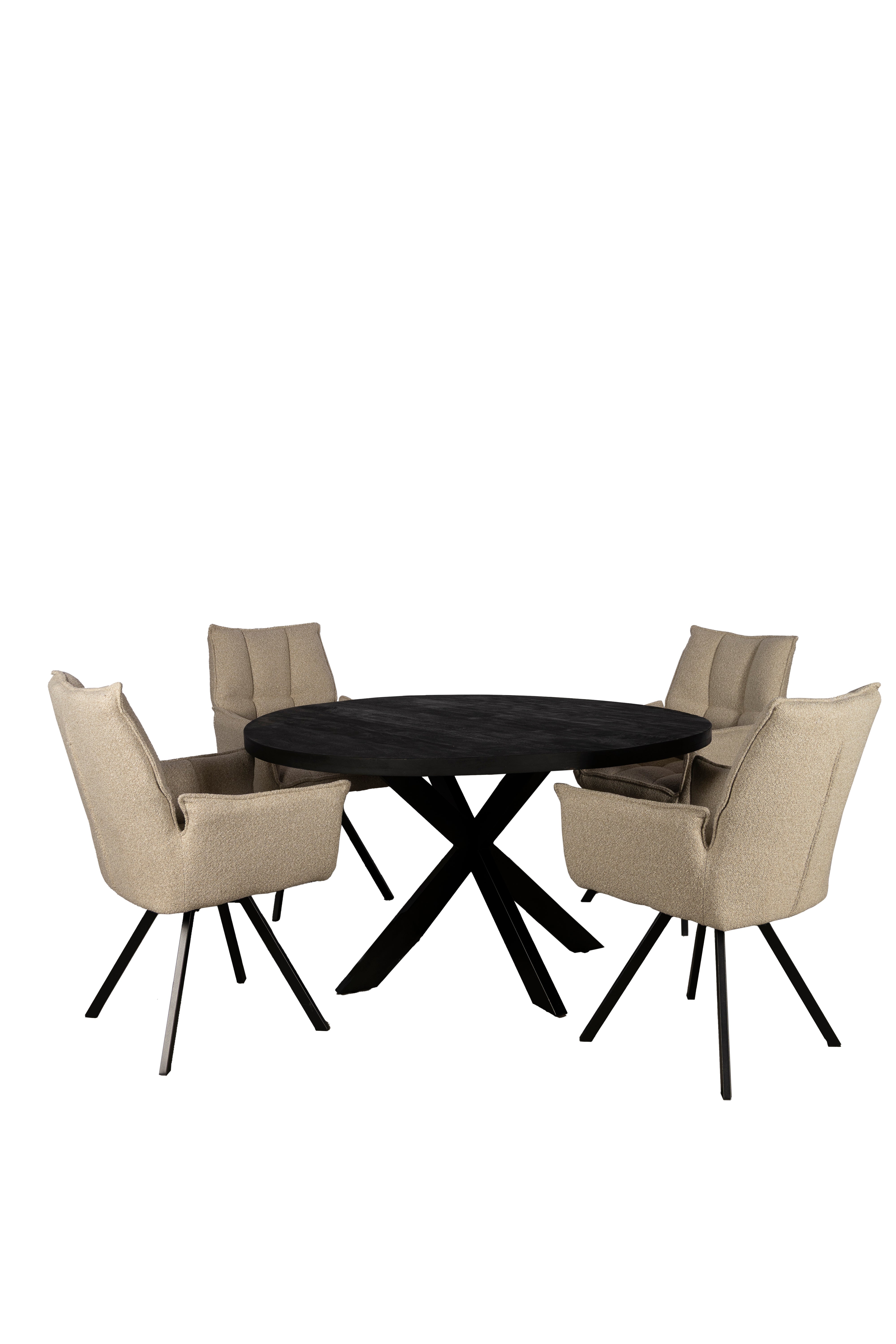 Combi Deal Zwarte Ronde Eettafel + 4 Naturel St tropez Draaistoelen