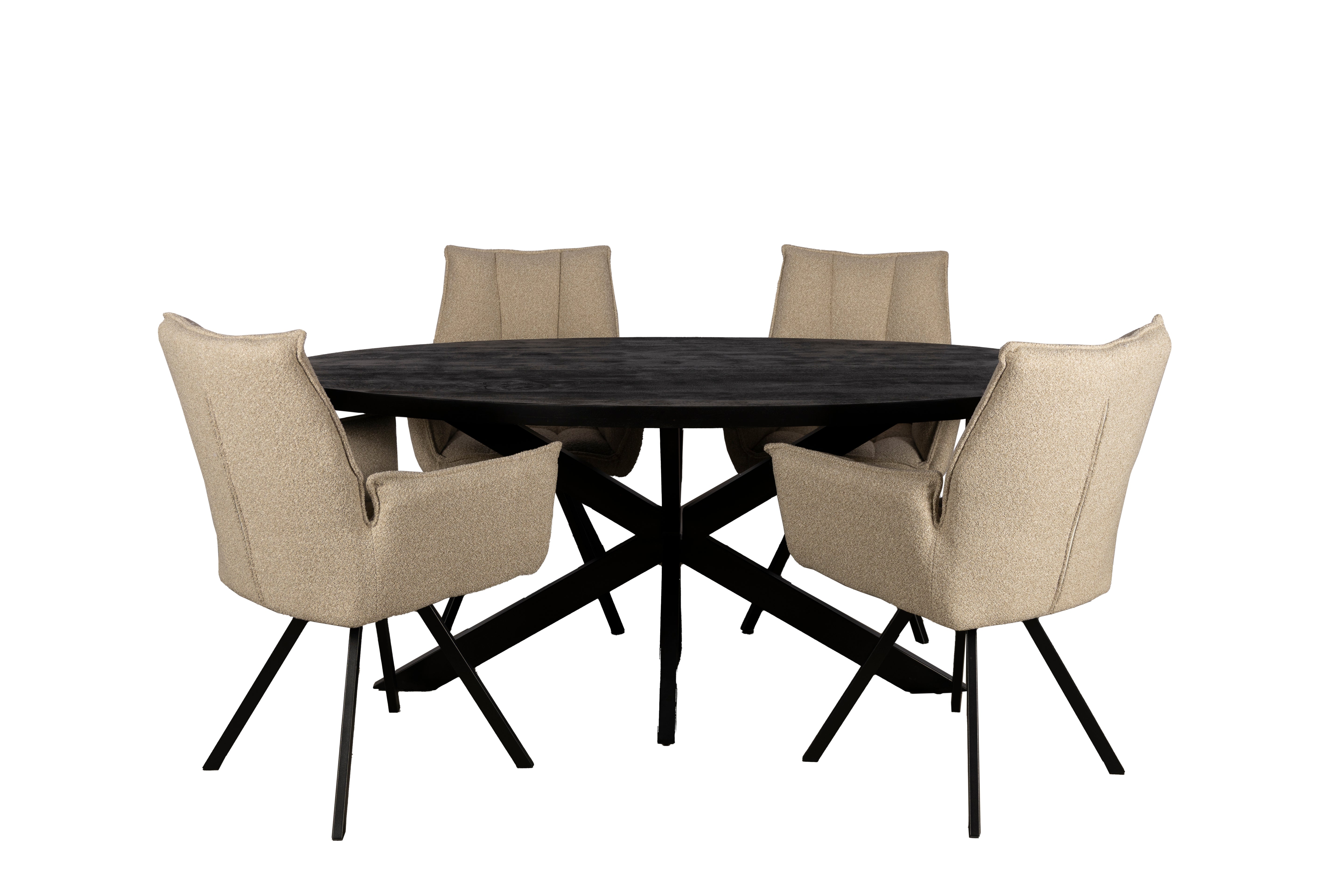 Combi Deal Zwarte Ovale Eettafel + 4 Naturel st tropez Draaistoelen