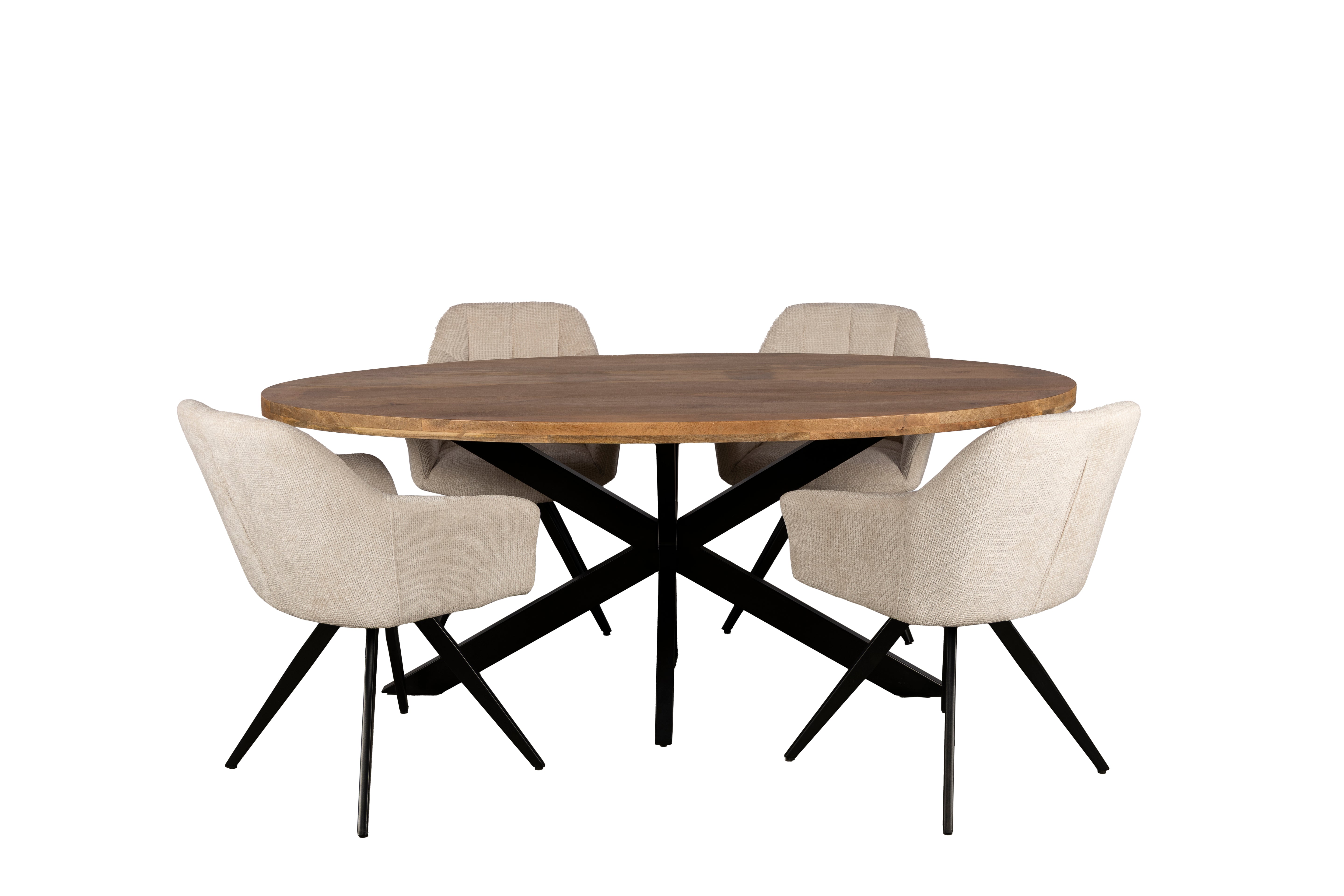 Combi Deal Naturel Ovale Eettafel + 4 Créme Draaistoelen