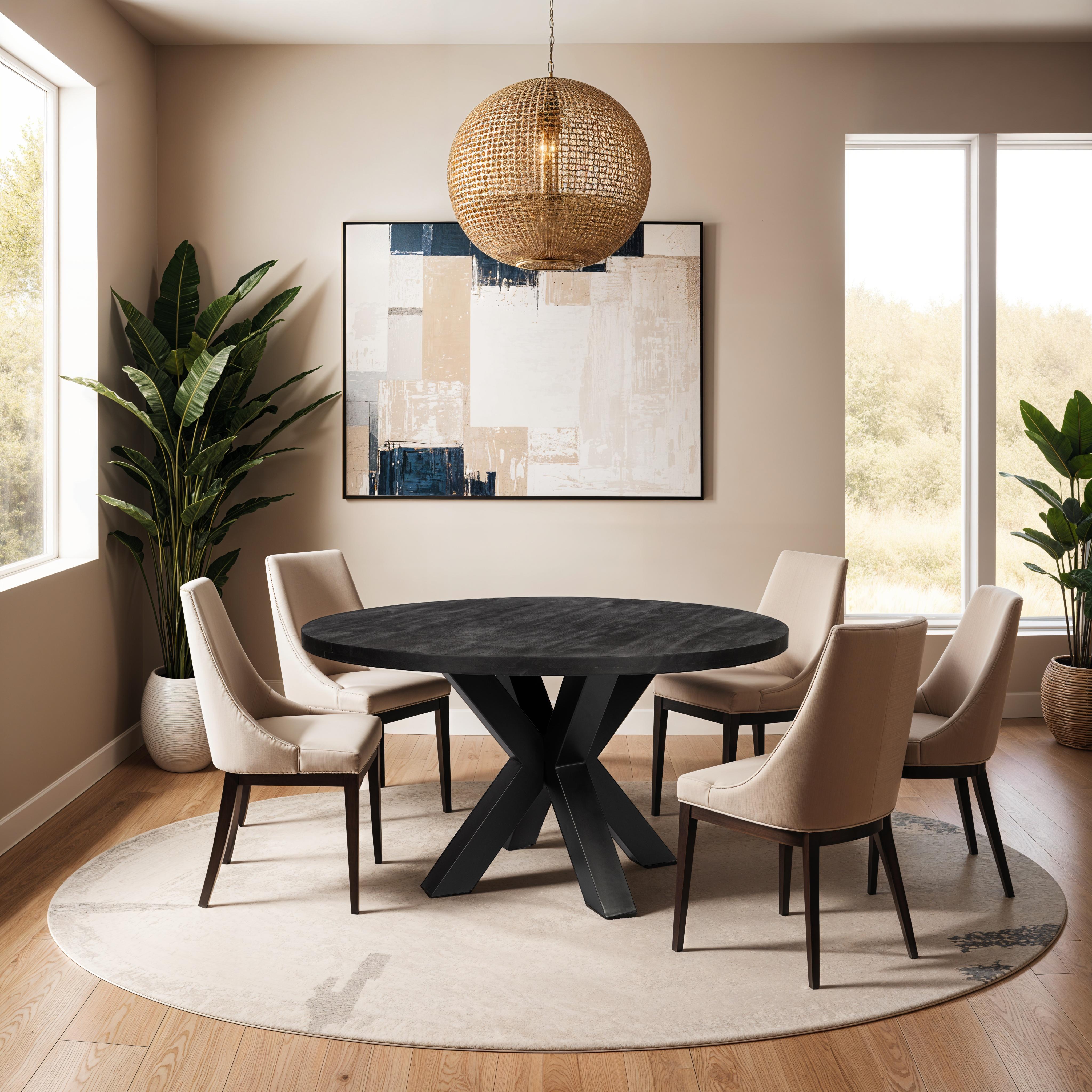 Ronde Eettafel - 120cm - Zwart - Dik Frame - Mangohout
