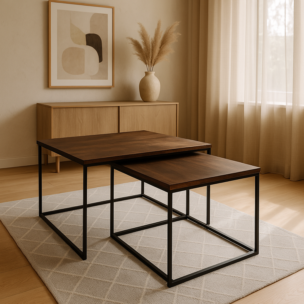 Salontafel set van 2 - Donkerbruin - 60cm en 50cm - Mangohout