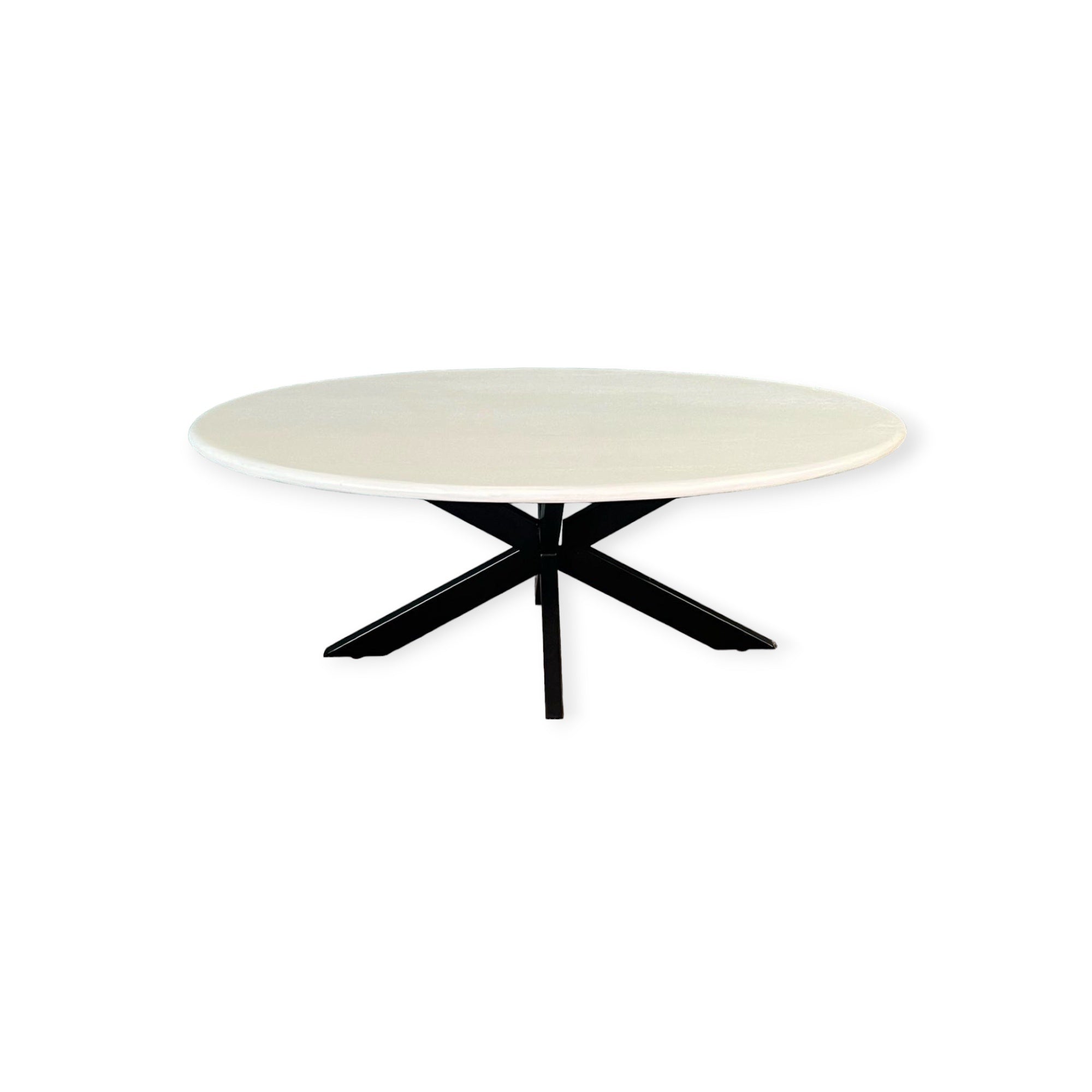 Salontafel 120cm ovaal wit blad 45cm hoog met ronde rand