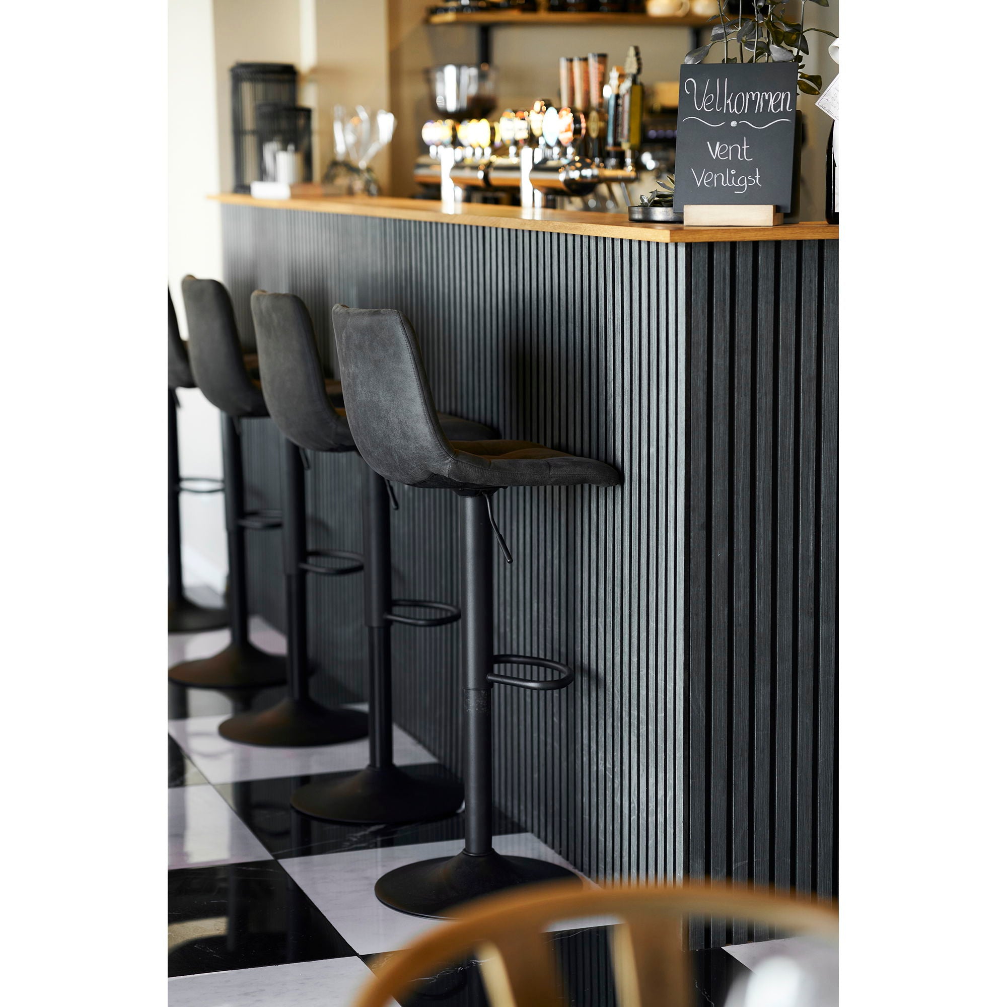 Barkruk Middelfart – Donkergrijs met Zwarte Poten (set van 2)