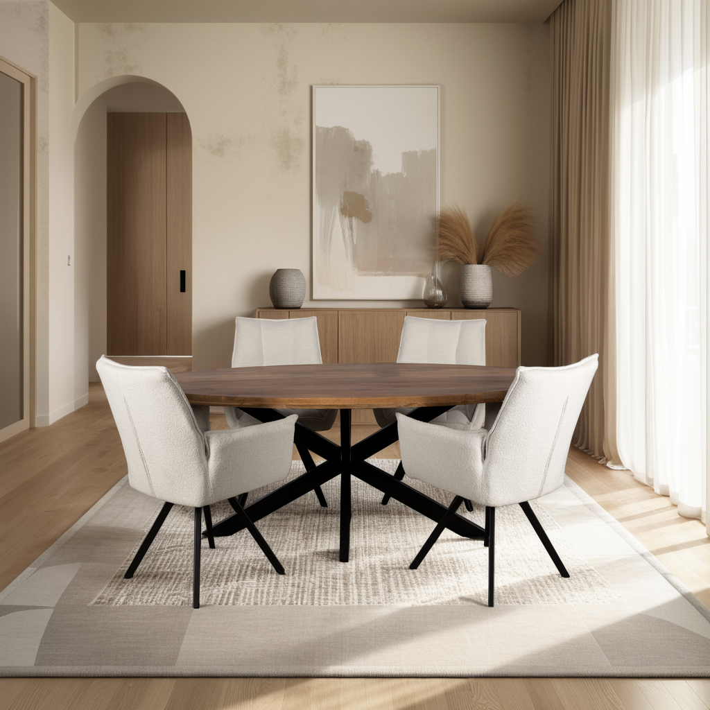 Combi Deal Naturel Ovale Eettafel + 4 Ivoor st tropez Draaistoelen