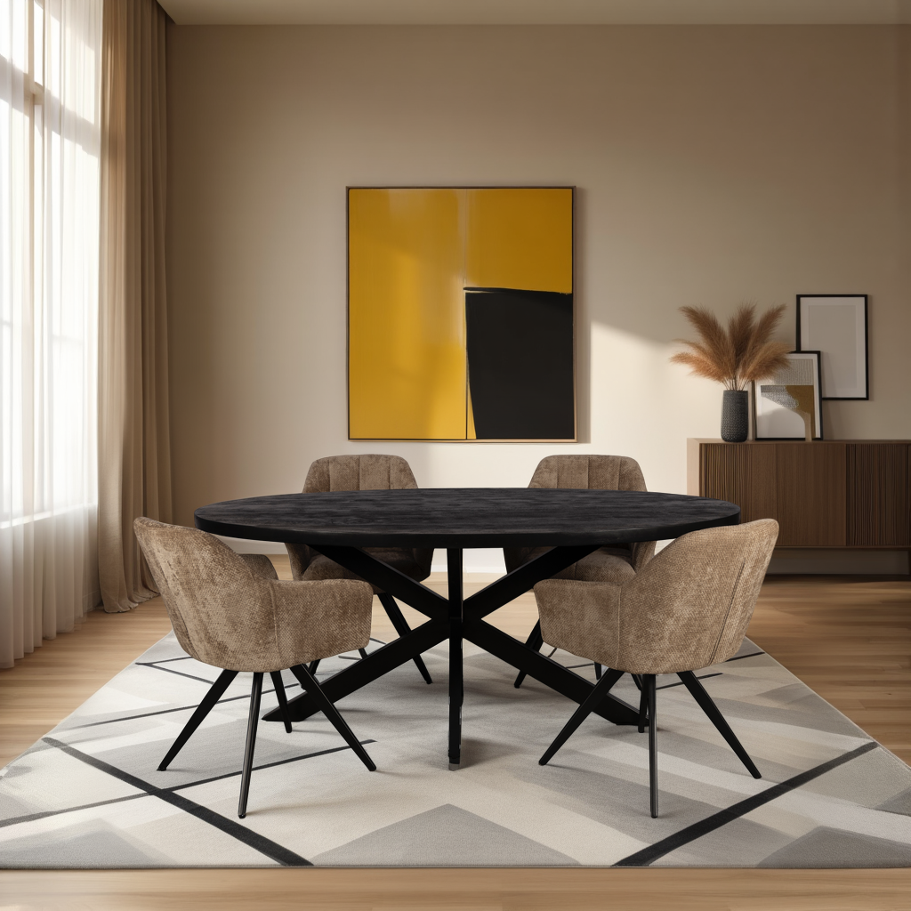 Ovale Eettafel - 170cm - Zwart - Mangohout