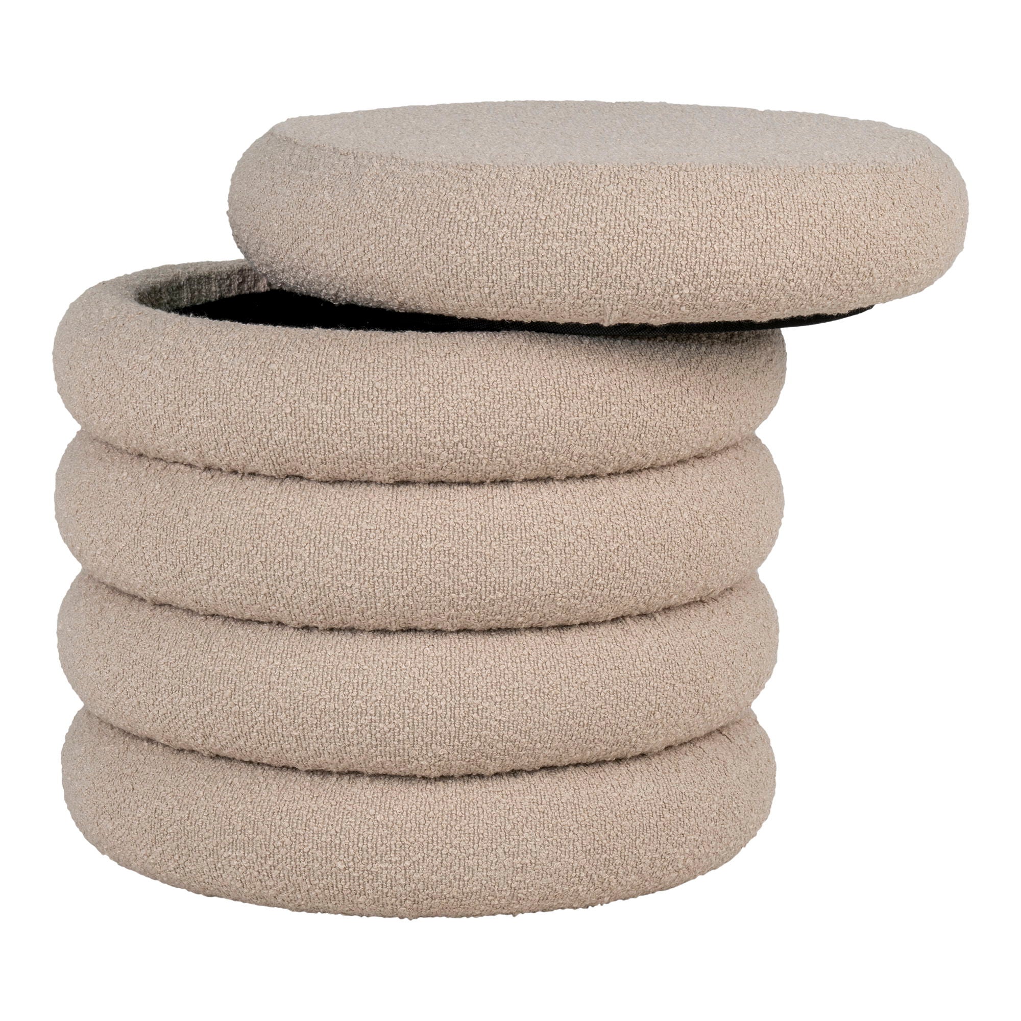 Brooklyn Pouf - Pouf in bouclé with storage, grey, Ø44x44 cm