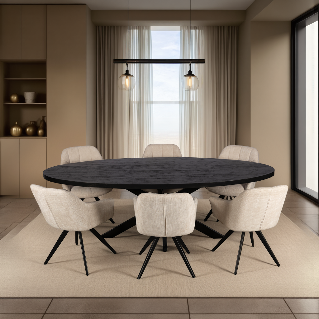 Table à manger ovale - 220 cm - Noir - Bois de manguier