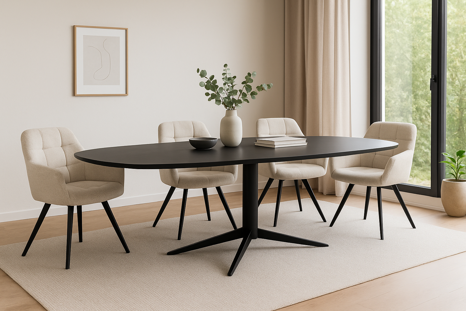 Deens Ovale Eettafel - Zwart - 200 cm - Eikenhout