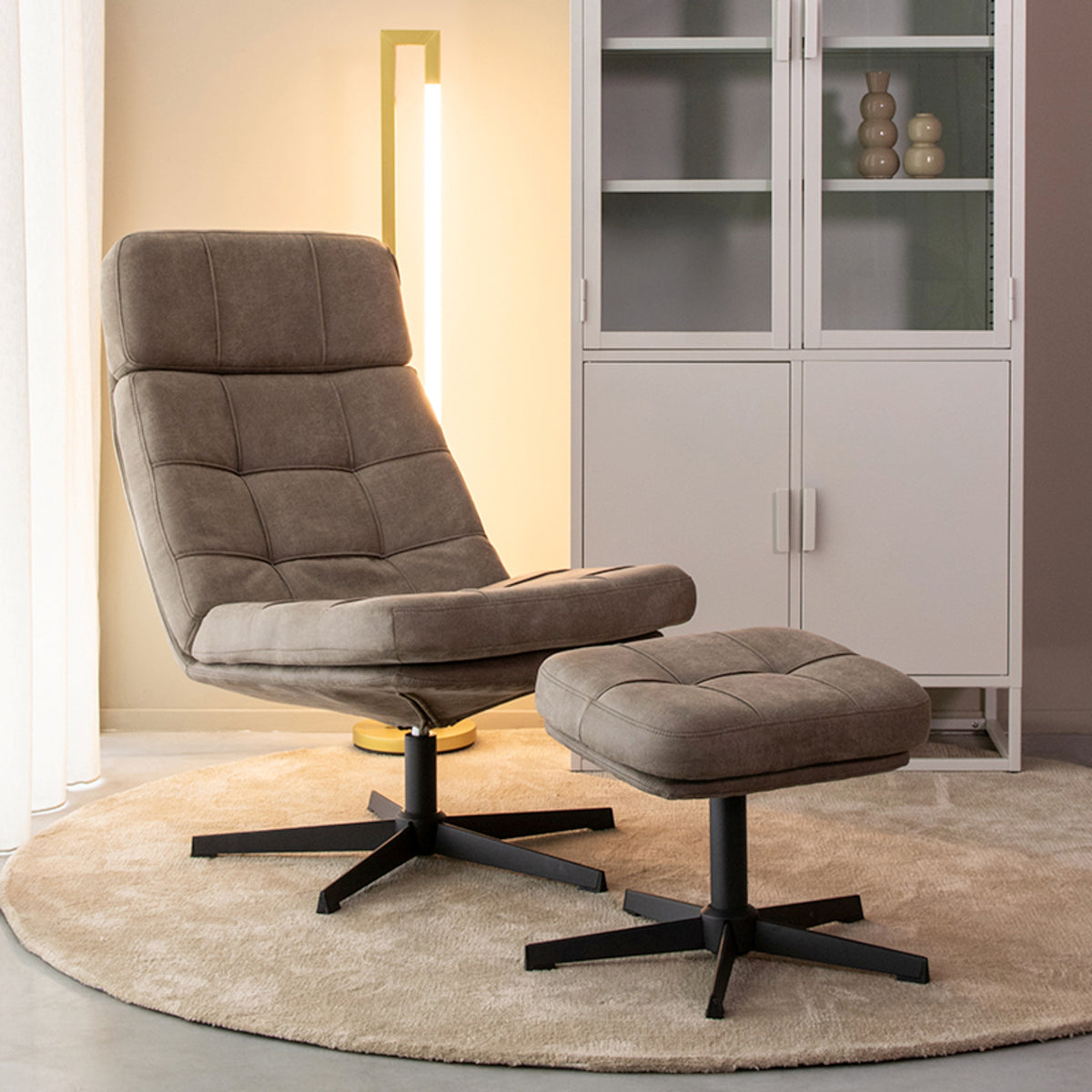 Relaxfauteuil Alvar + Ottomane - Taupe - Micro Suede