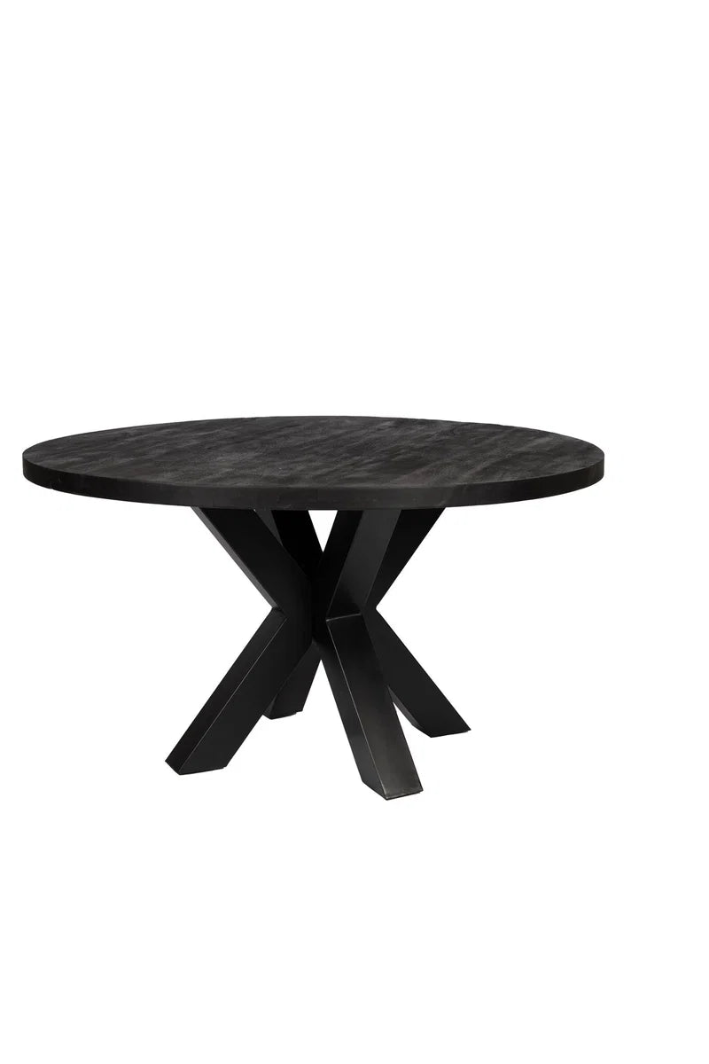 Ronde eettafel - 150 cm - Zwart - Mangohout - Dik frame