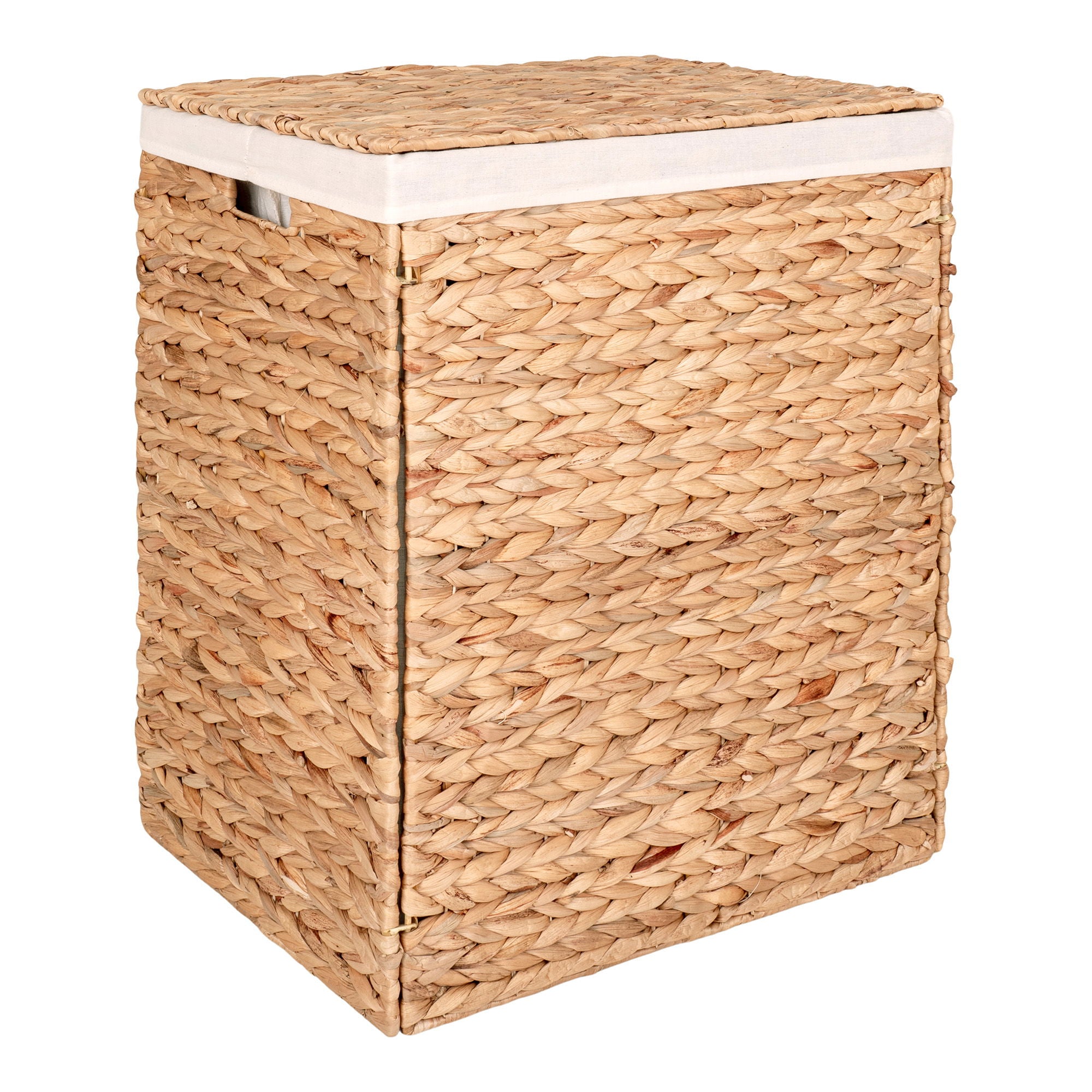 Passo Laundry Basket - Laundry basket w. lid in water hyacinth, nature, rectangular, incl lining, 43x32x55 cm