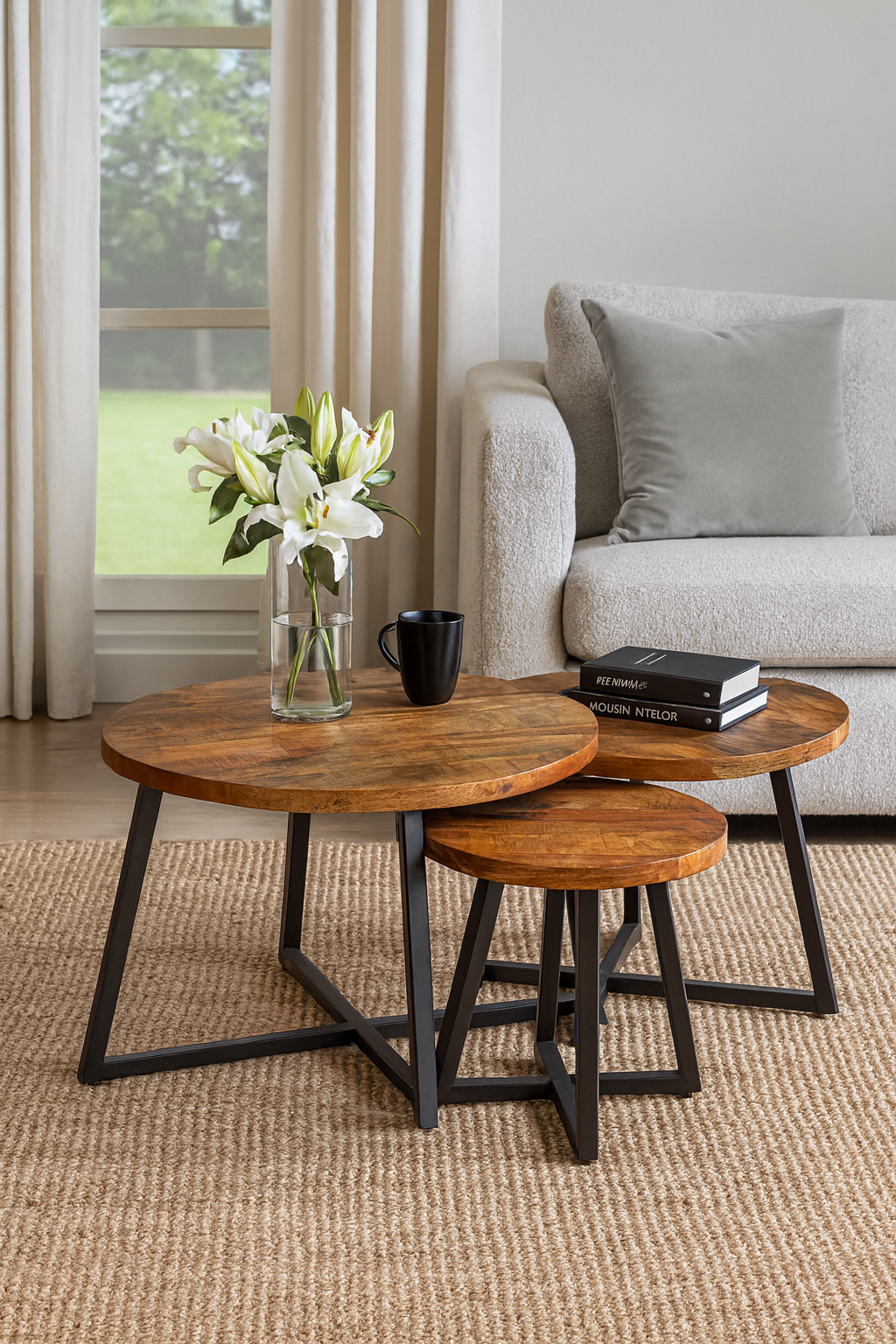 Salontafel - Set van 3 - Naturel - 70cm - Mangohout