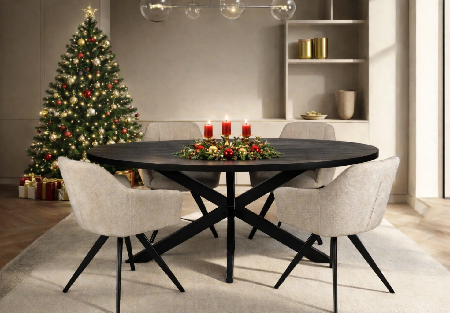 Ovale eettafel - 190 cm - Zwart - Mangohout