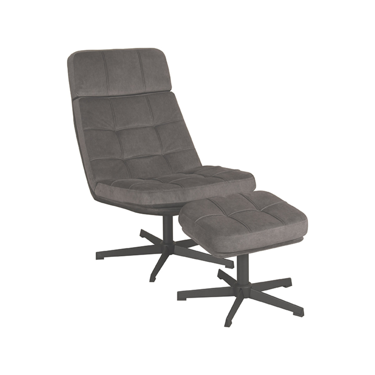Relaxfauteuil Alvar + Ottomane - Antraciet - Micro Suede